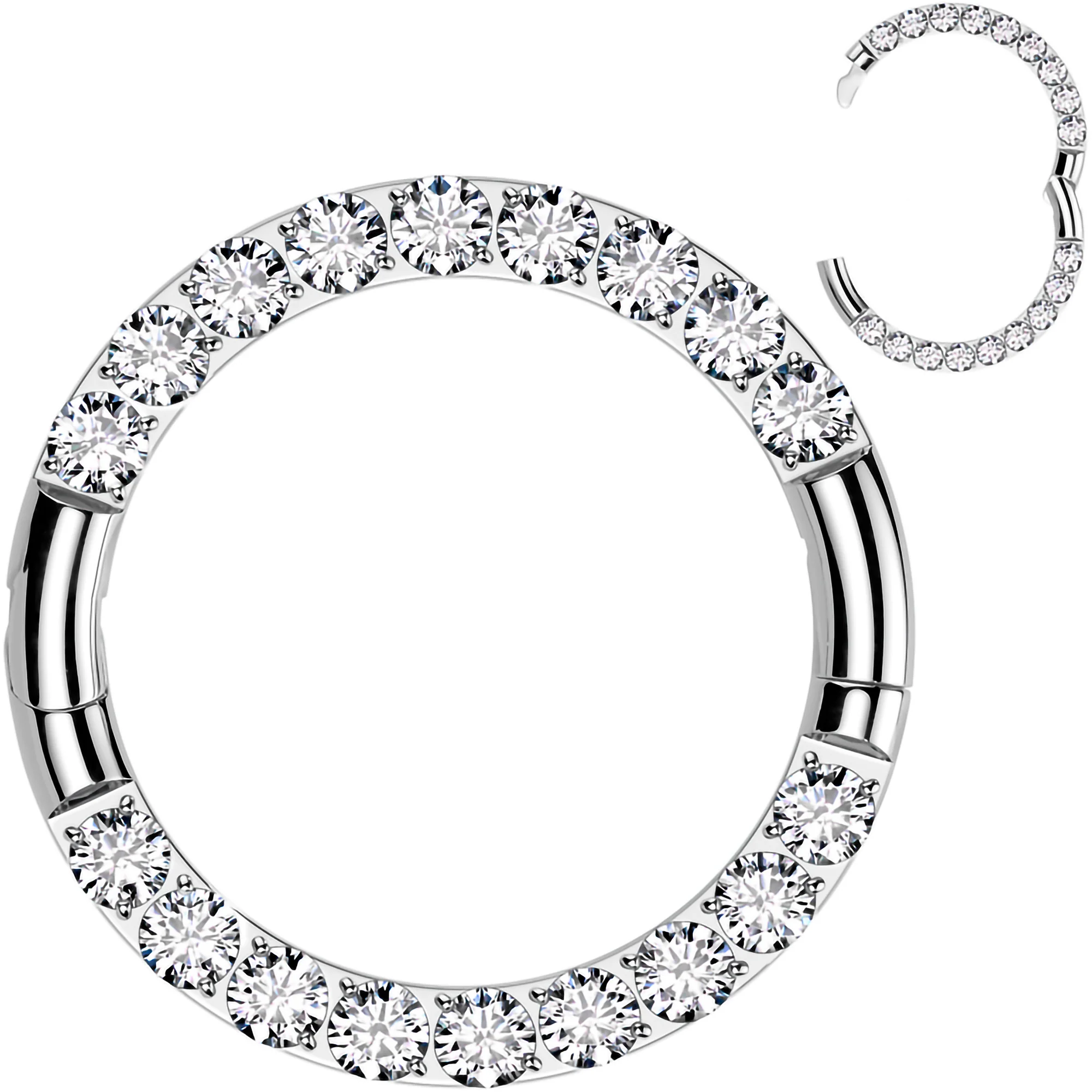 16G Implant Grade Titanium CZ Double Row Hoop Segment Ring - Image 4