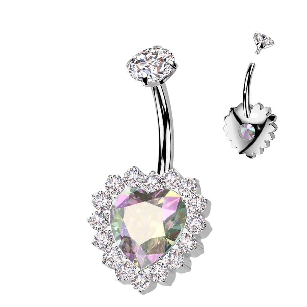 Implant Grade Titanium Internally Threaded CZ Heart Belly Ring - Image 2