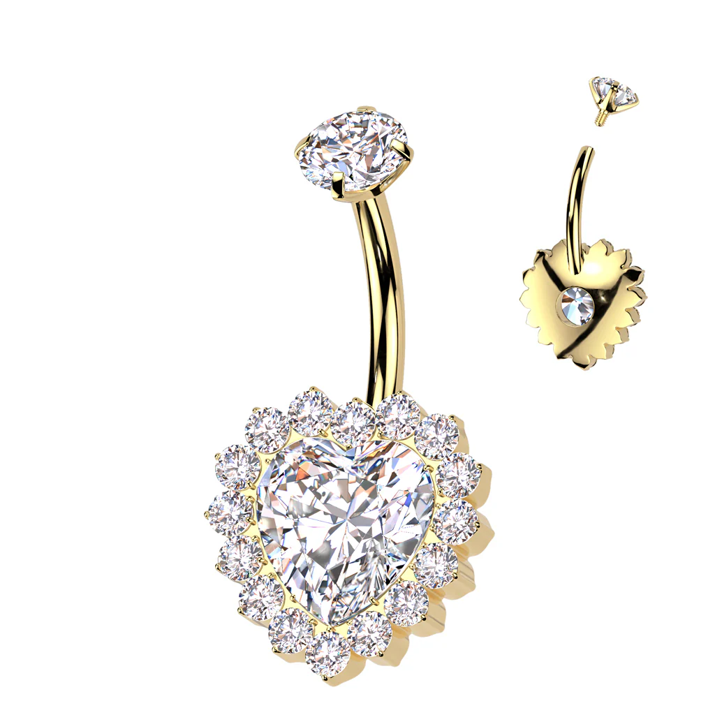 Implant Grade Titanium Internally Threaded CZ Heart Belly Ring - Image 4
