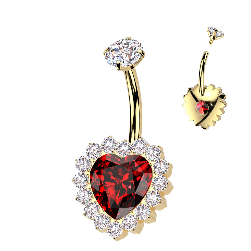 Implant Grade Titanium Internally Threaded CZ Heart Belly Ring - Image 7