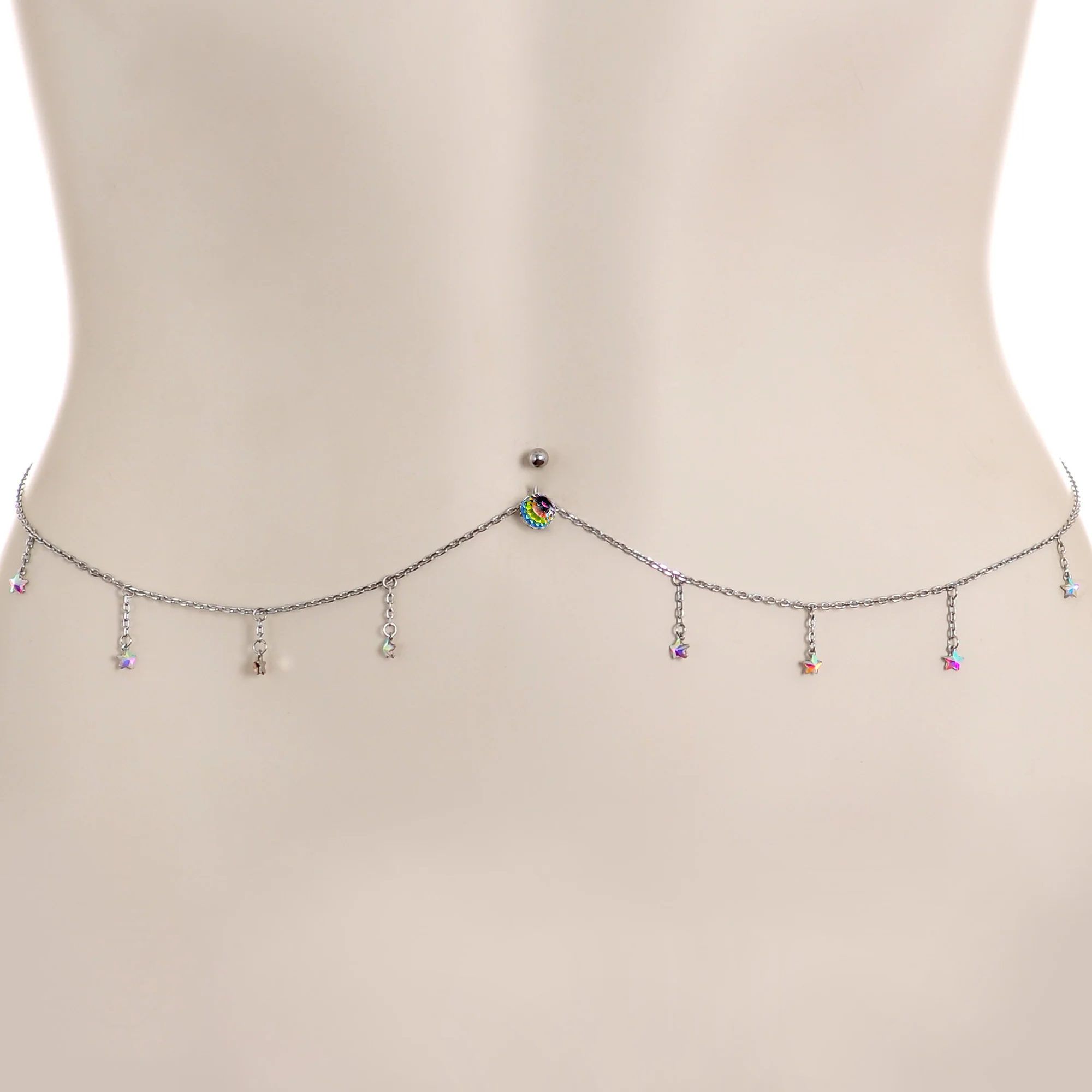 Iridescent Aurora Gem Orb Star Belly Ring Belly Chain - Image 3