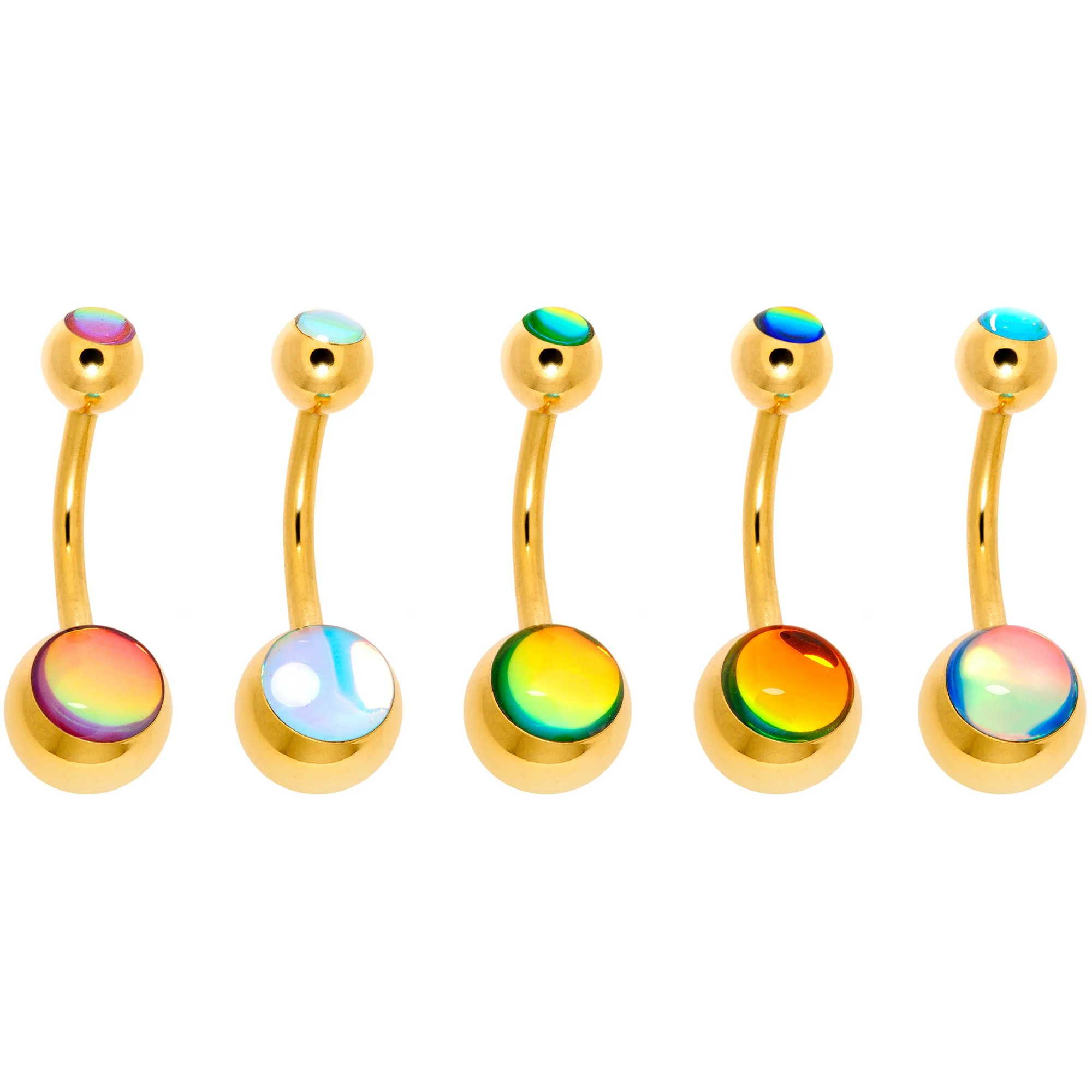 Iridescent Gem Gold Tone Captivating Colors Belly Ring Set Of 5 - Image 2