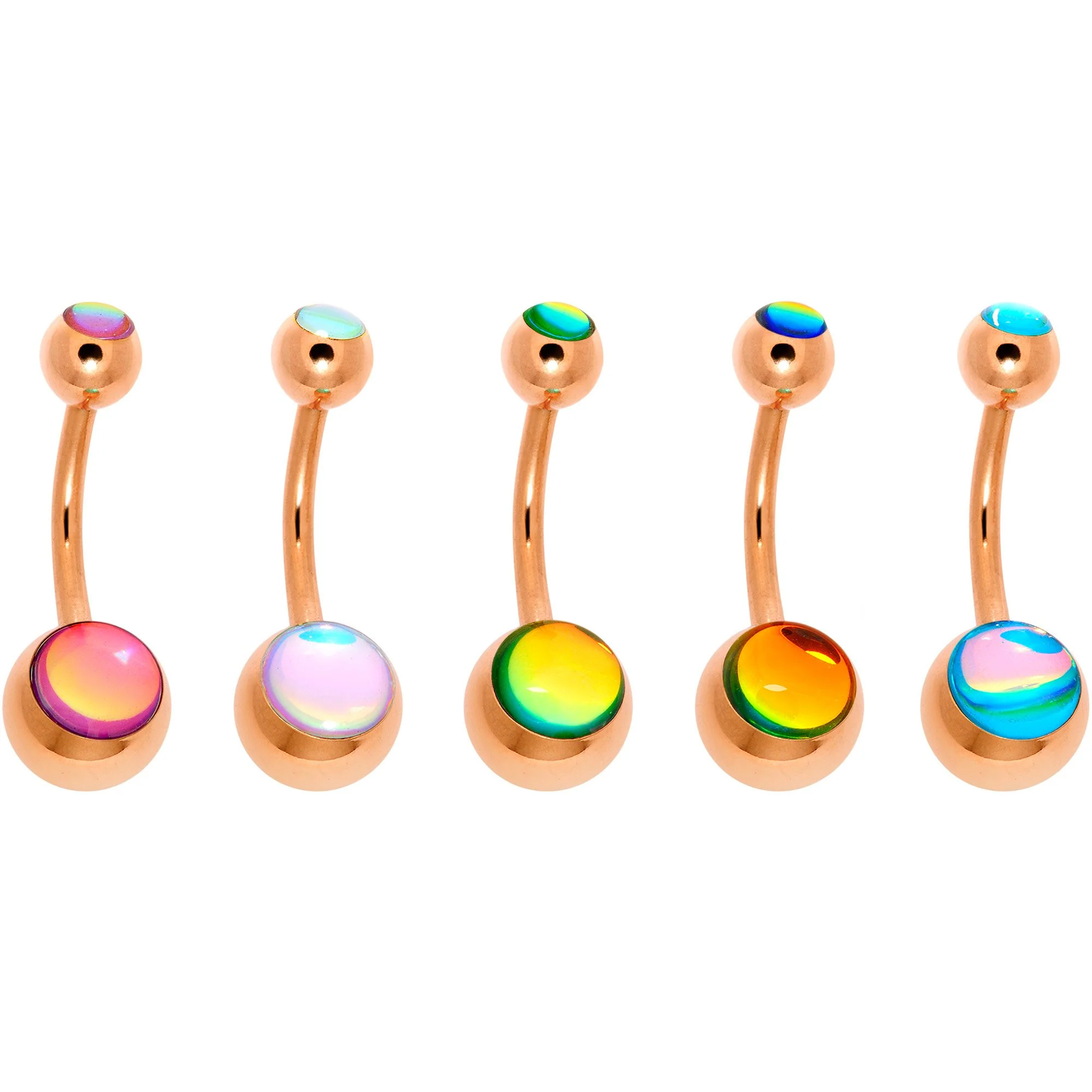 Iridescent Gem Rose Gold Tone Captivating Colors Belly Ring Set of 5 - Image 2