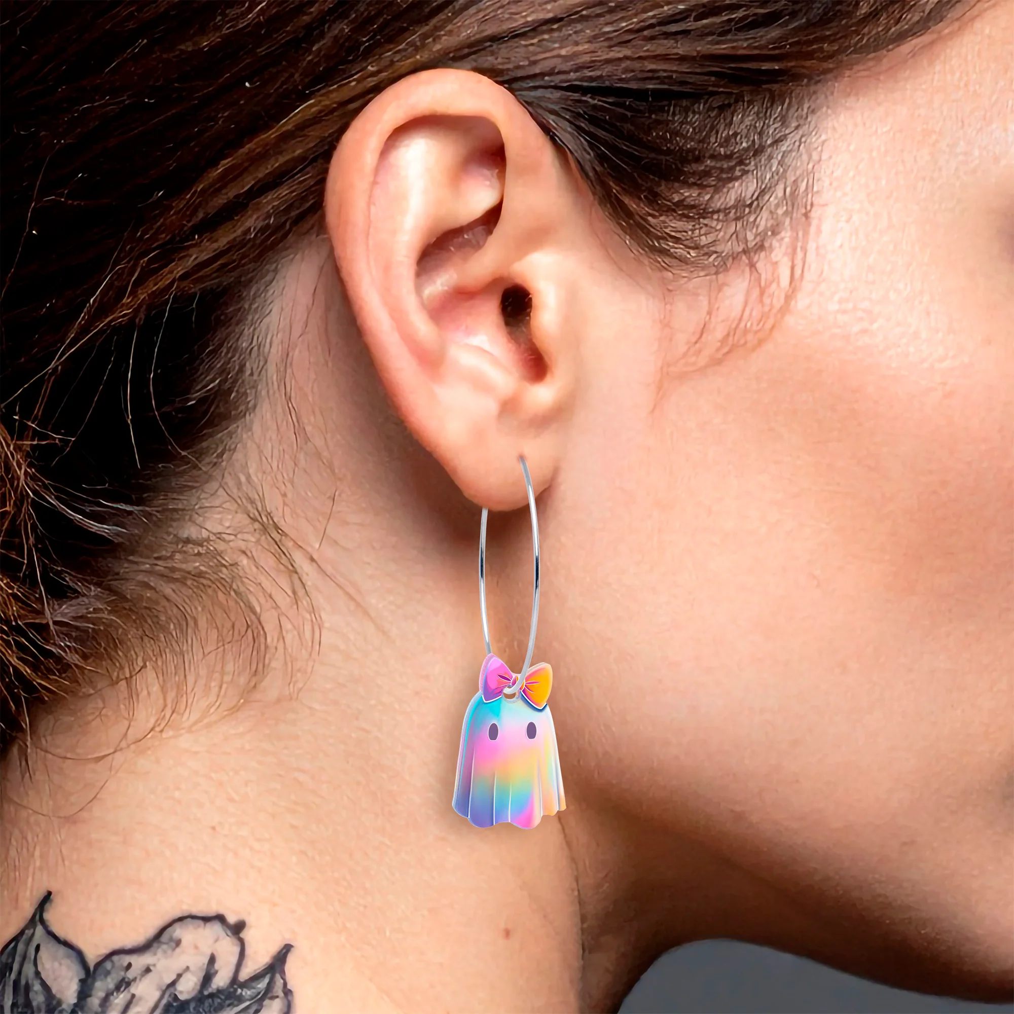 Iridescent Ghost Girl Hoop Earrings by Onyx O - Image 2