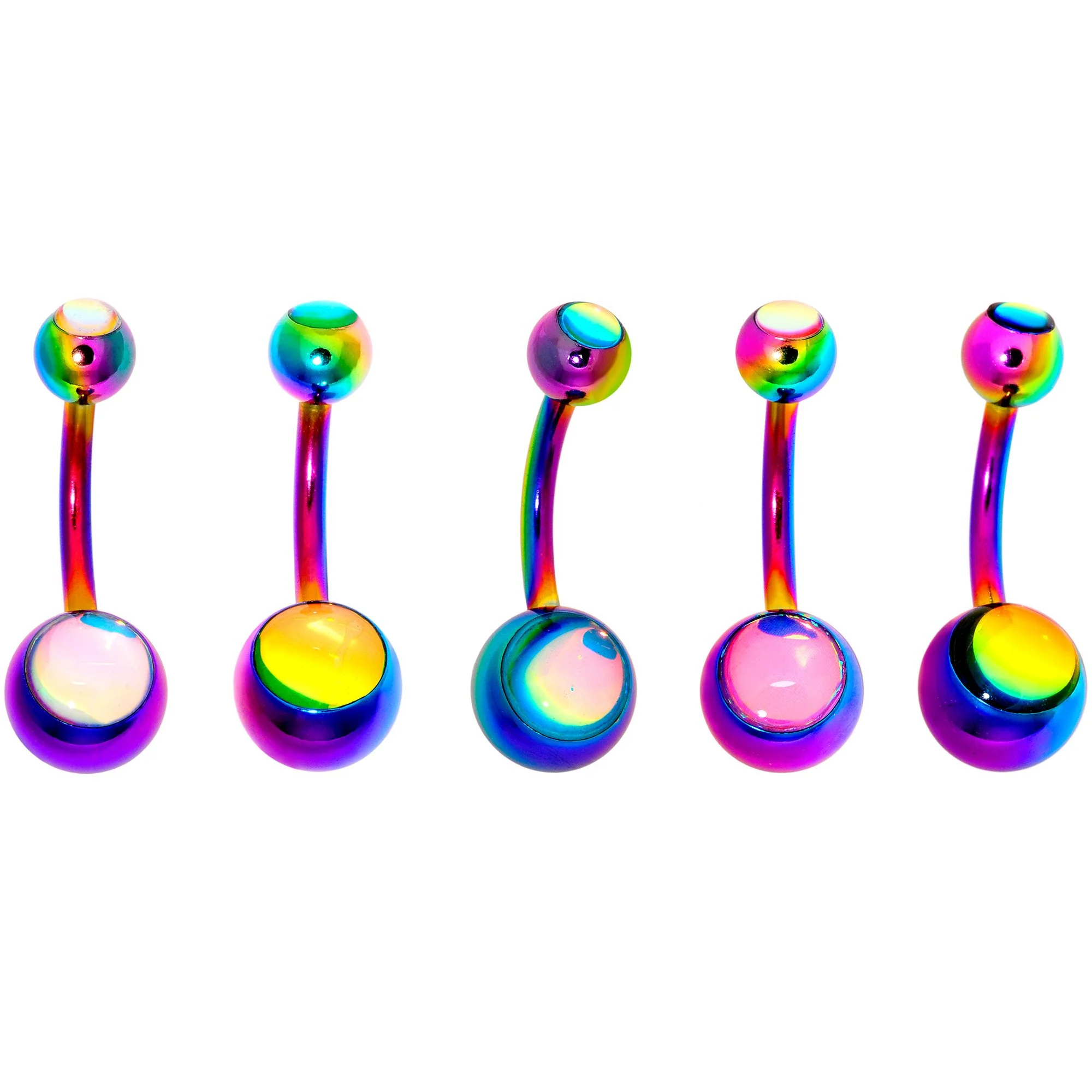 Iridescent Orb Rainbow Captivating Colors Belly Ring Set of 5 - Image 2