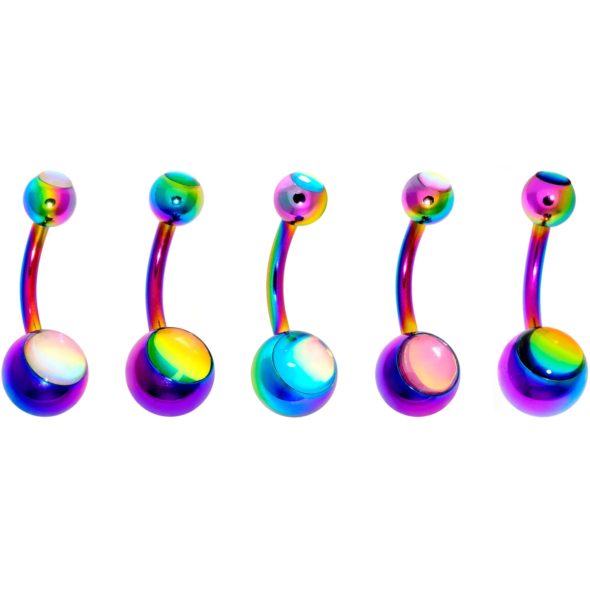 Iridescent Orb Rainbow Captivating Colors Belly Ring Set of 5 - Image 3