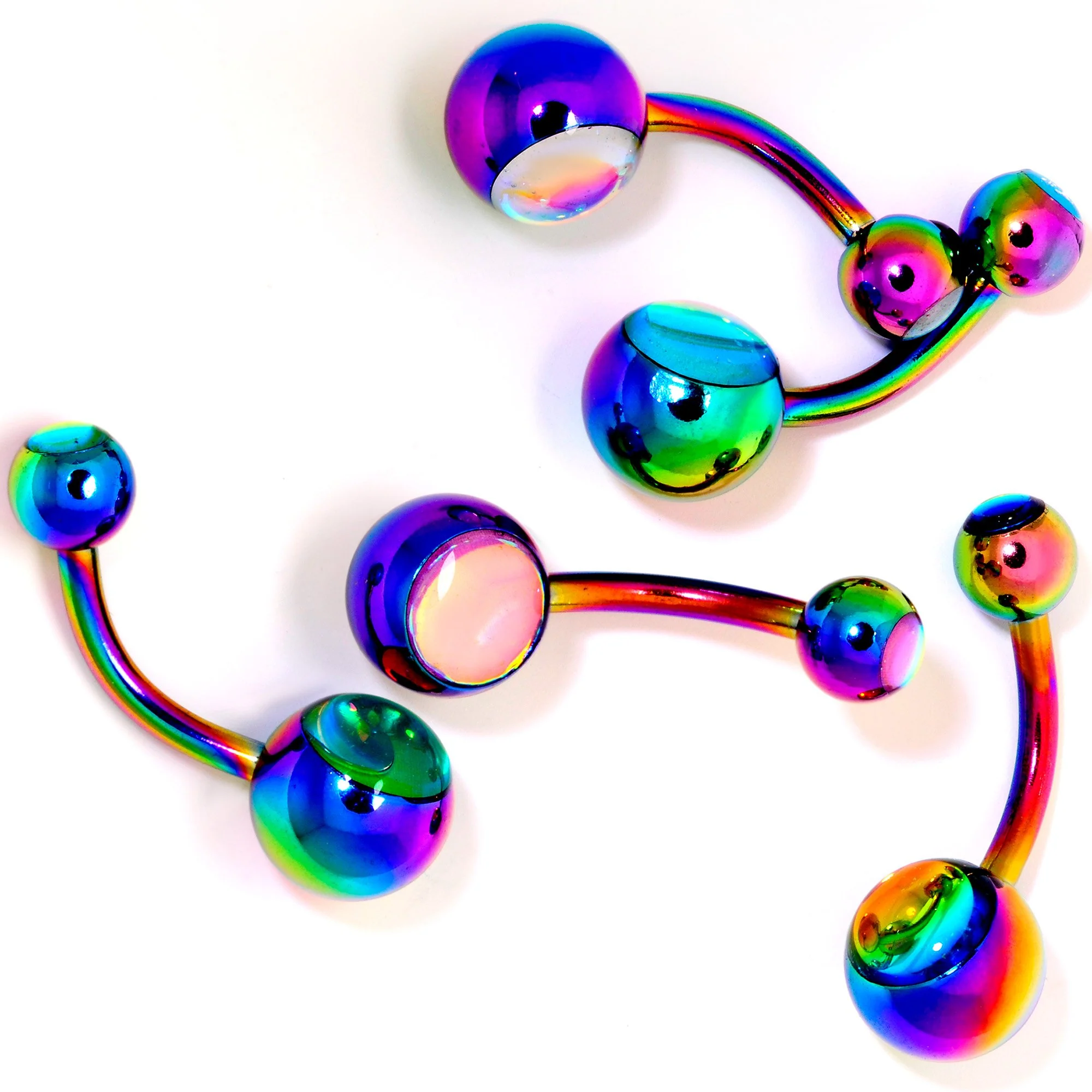 Iridescent Orb Rainbow Captivating Colors Belly Ring Set of 5 - Image 4