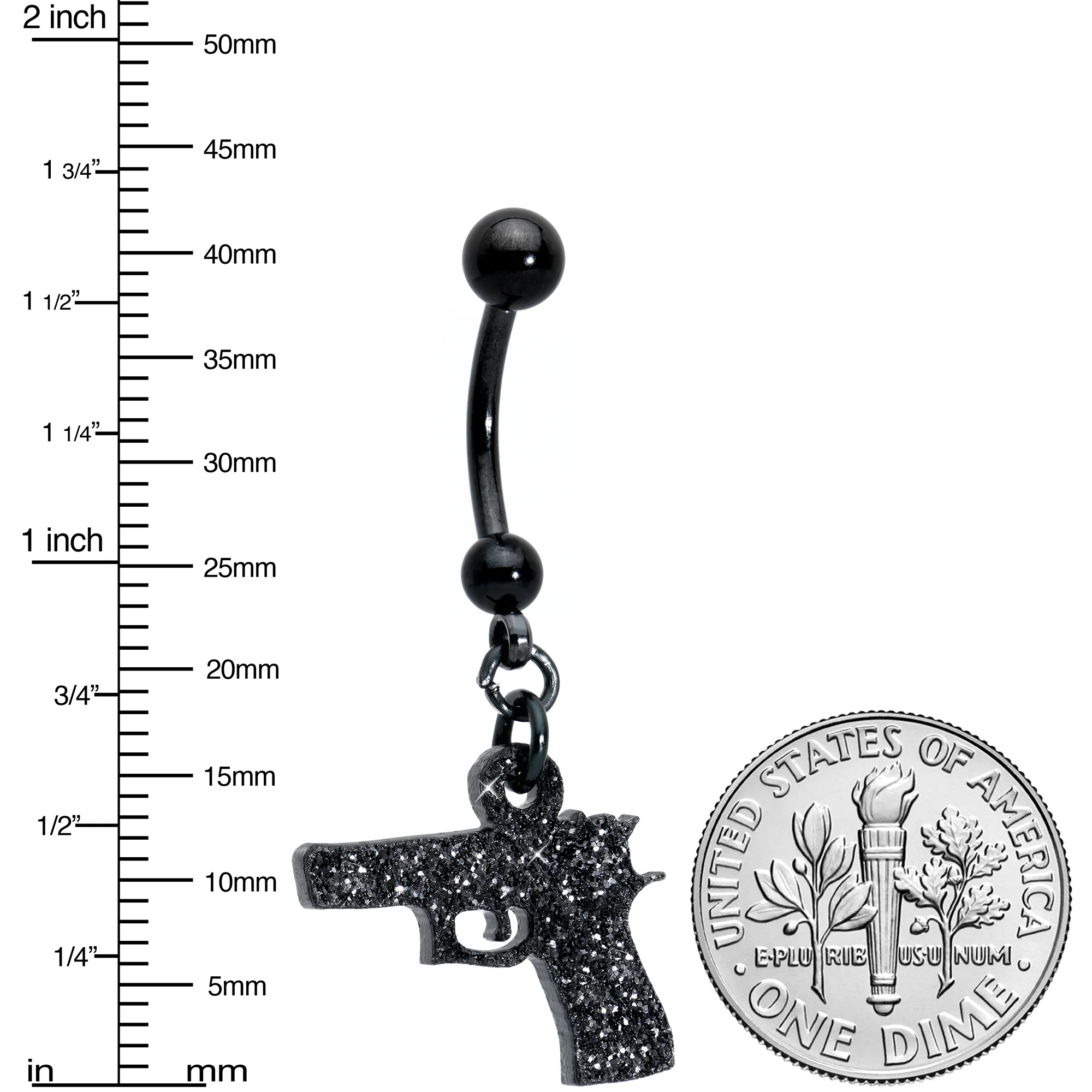 Jet Black Glitter Gun Dangle Belly Ring - Image 2