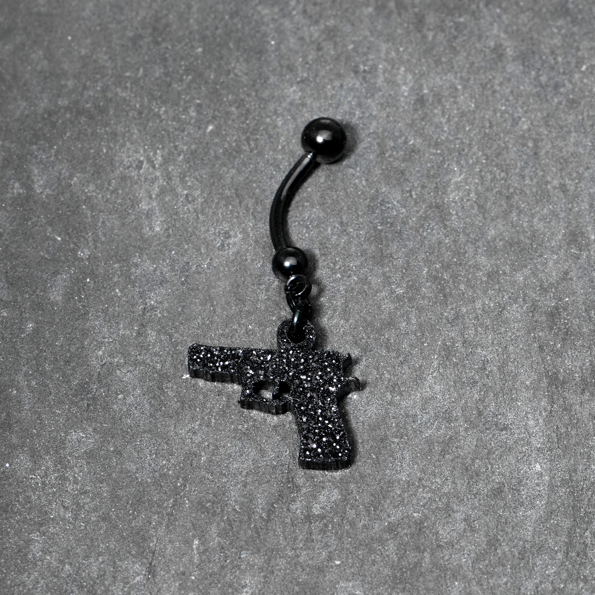 Jet Black Glitter Gun Dangle Belly Ring - Image 3