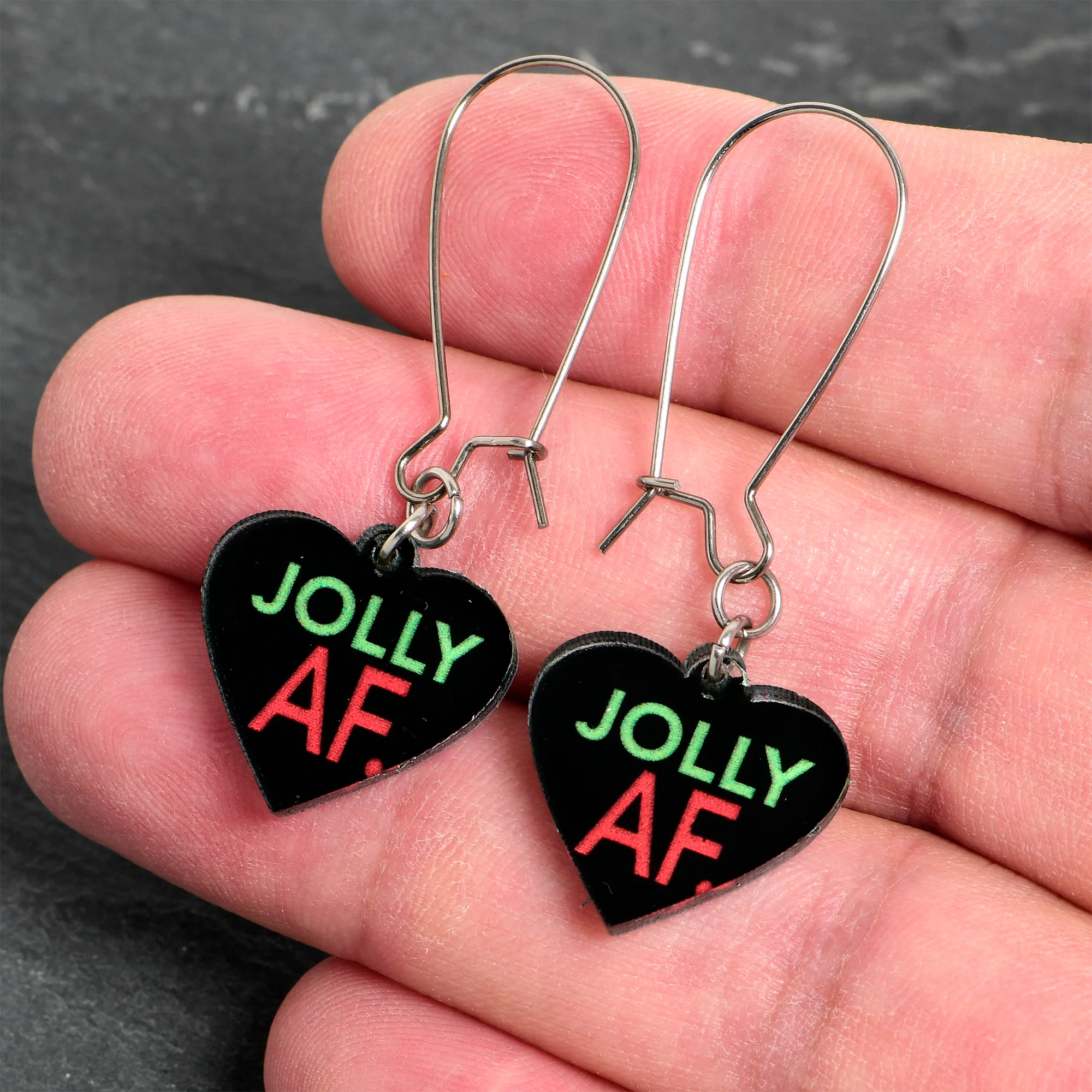 Jolly AF Heart Shaped Dangle Holiday Kidney Wire Earrings by Onyx O - Image 4