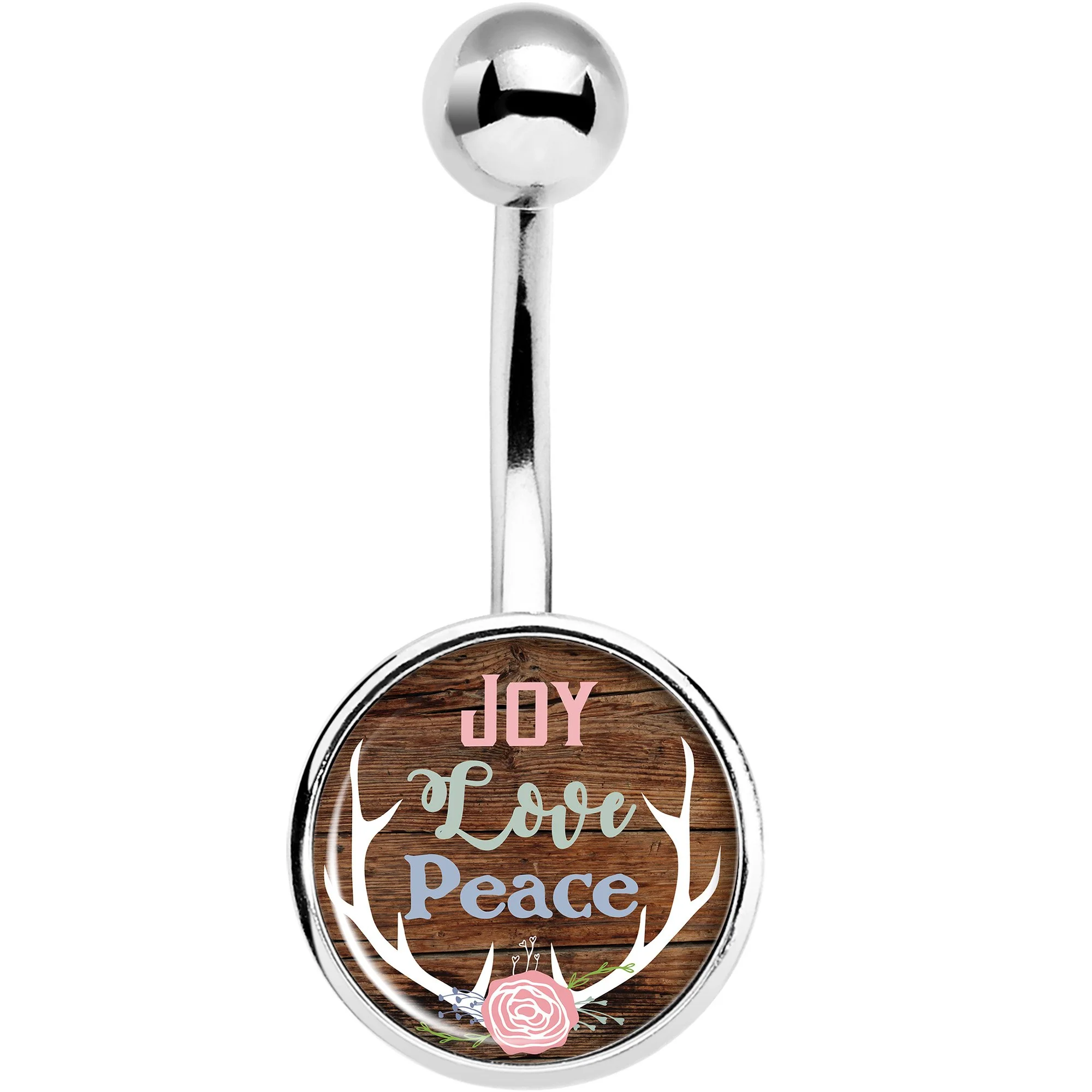 Joy Love Peace Antlers Black Belly Ring - Image 2