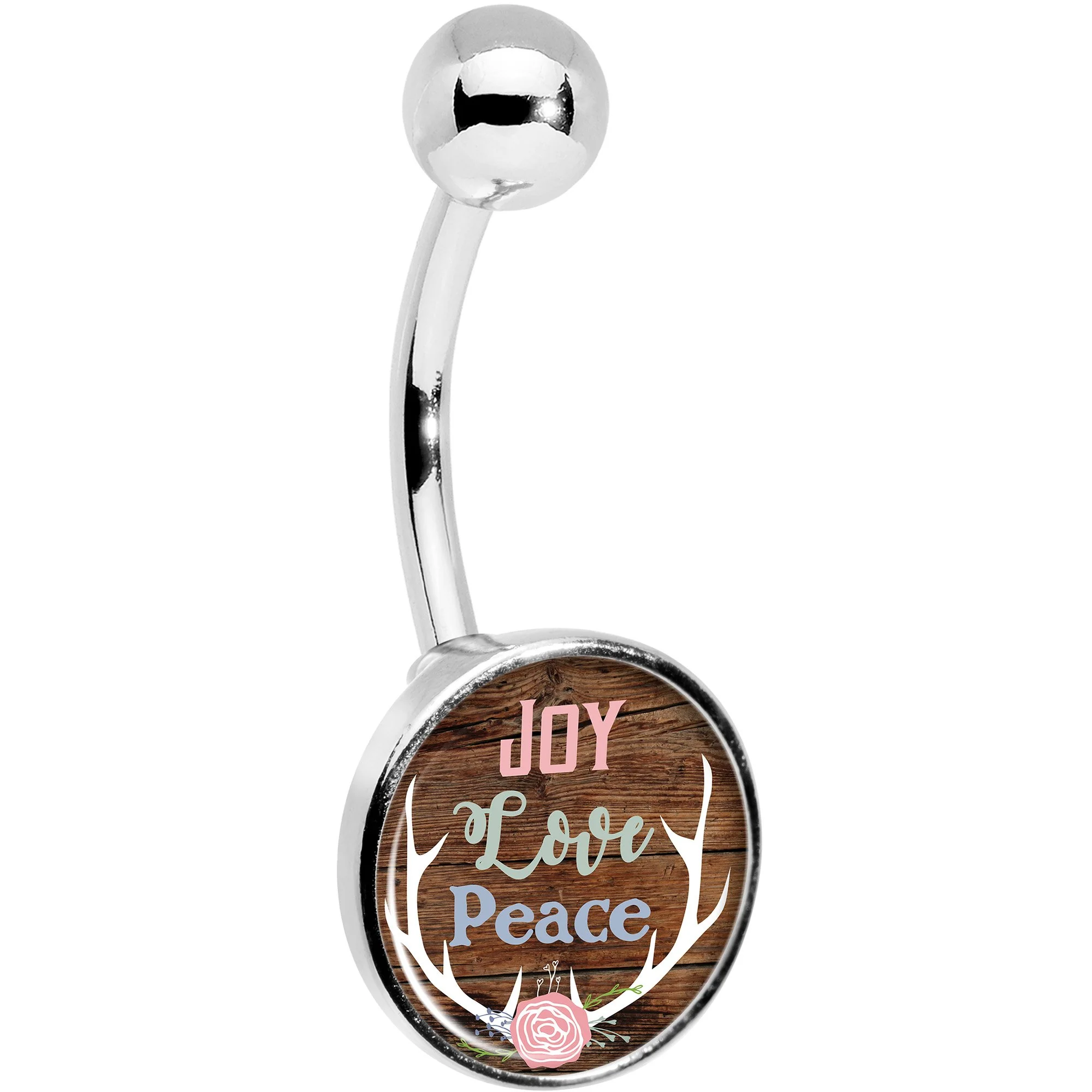 Joy Love Peace Antlers Black Belly Ring - Image 3