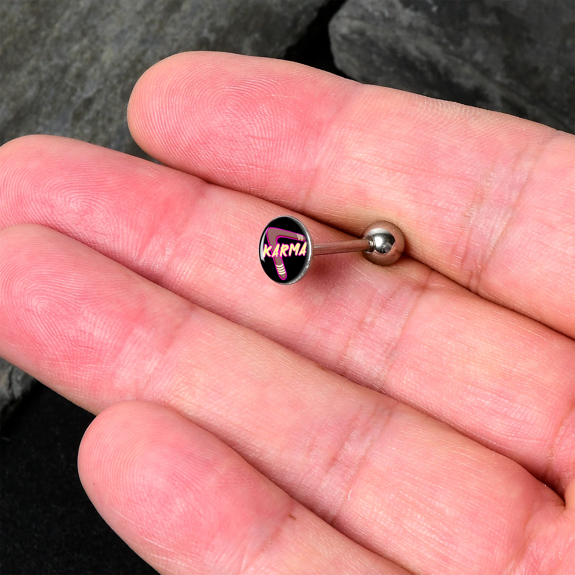 Karmic Boomerang Barbell Tongue Ring by Onyx O - Image 2