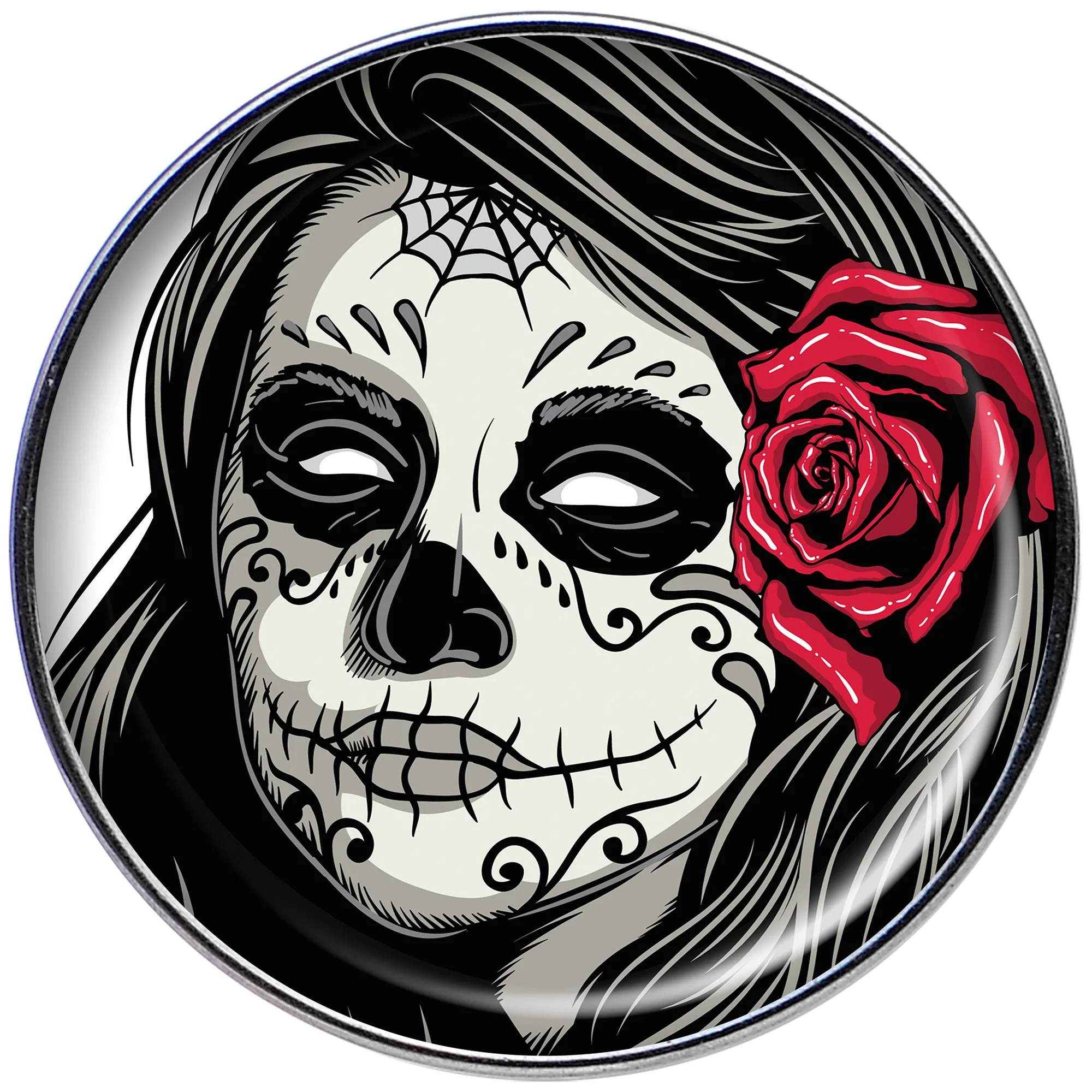 Katrina Sugar Skull with Rose Flower Barbell Tongue Ring - Image 2