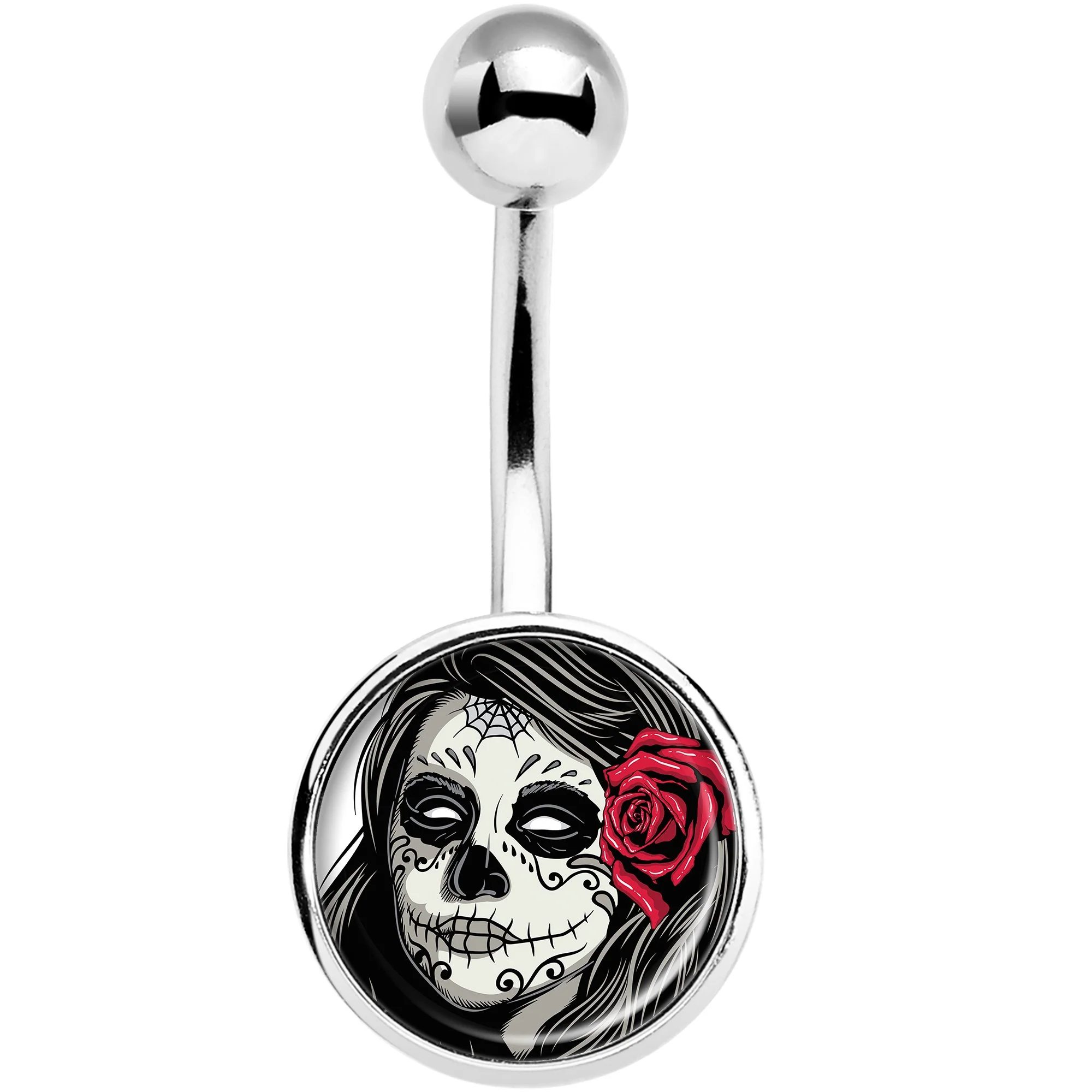 Katrina Sugar Skull with Rose Flower Belly Ring - Image 2