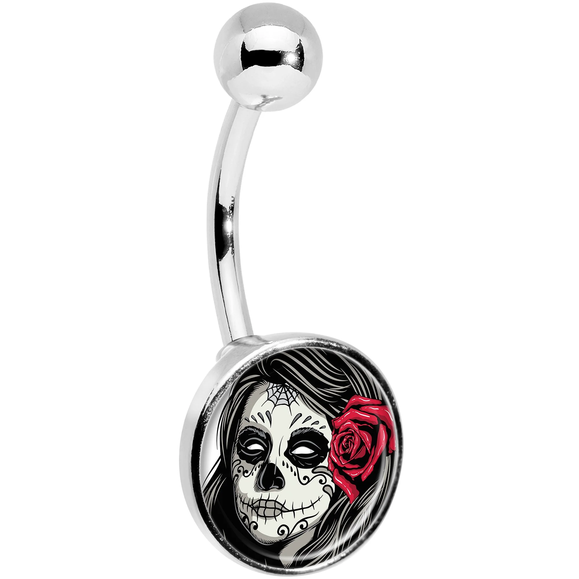 Katrina Sugar Skull with Rose Flower Belly Ring - Image 3