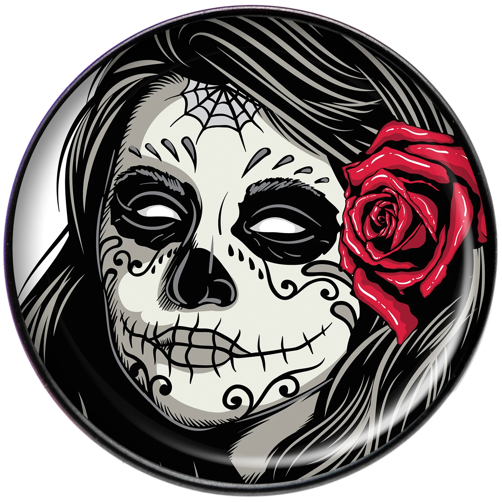 Katrina Sugar Skull with Rose Flower Black Barbell Tongue Ring - Image 2