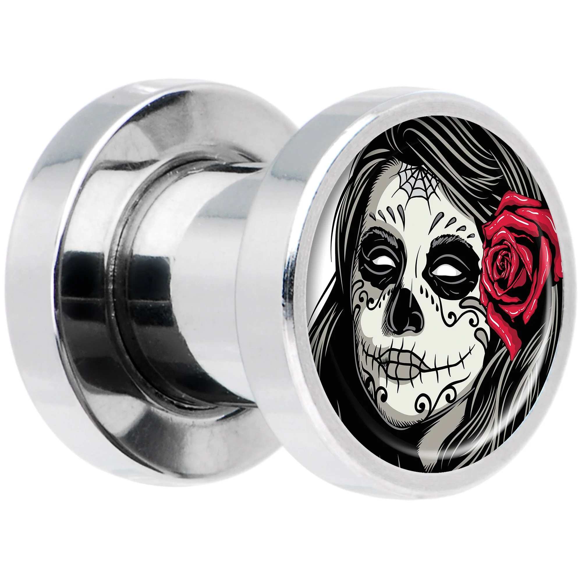 Katrina Sugar Skull with Rose Flower Steel Screw Fit Plug Set 2G - Image 2