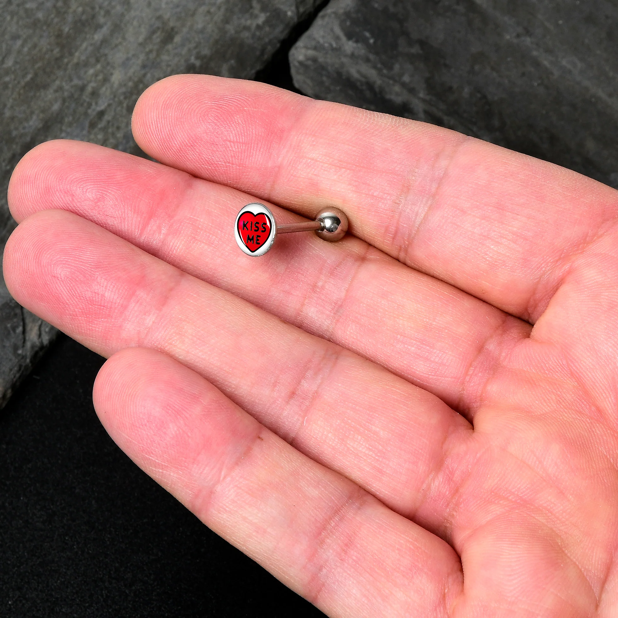Kiss Me Candy Heart Barbell Tongue Ring by Onyx O - Image 2