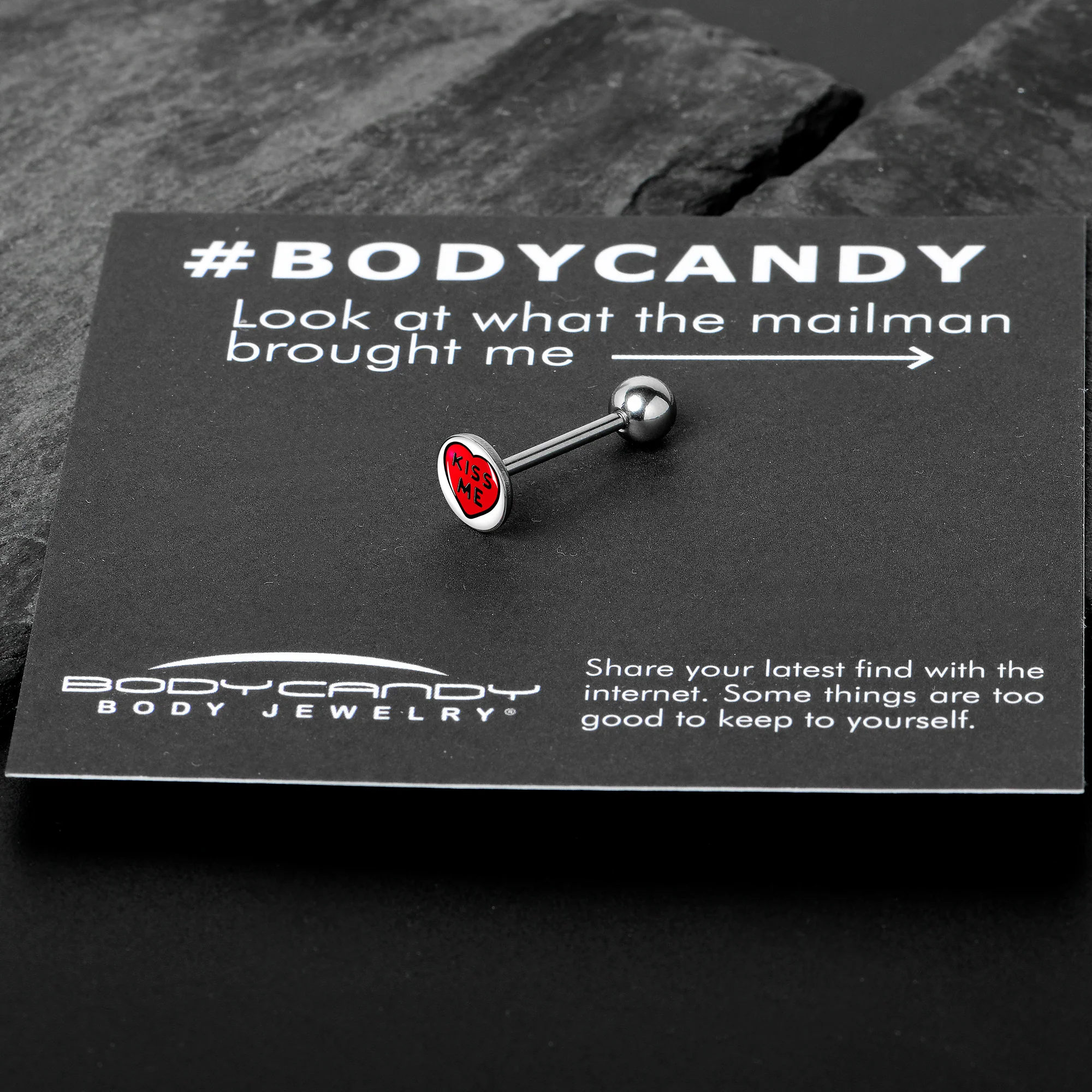 Kiss Me Candy Heart Barbell Tongue Ring by Onyx O - Image 7