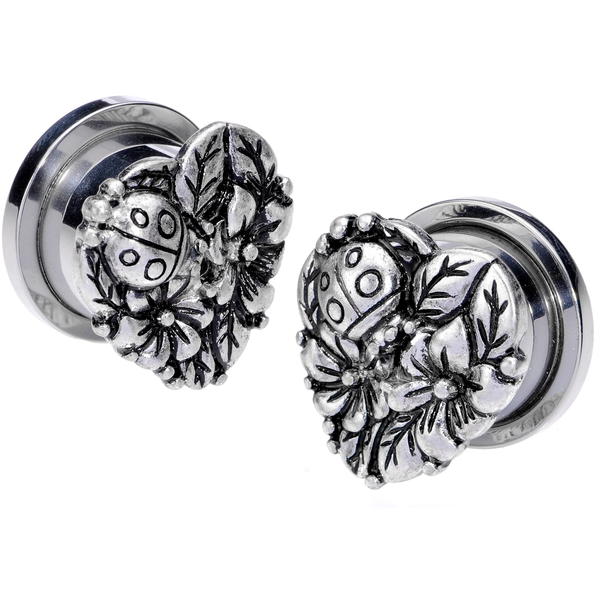Ladybug Heart Screw Fit Tunnel Plug Set 6mm to 16mm - Image 9