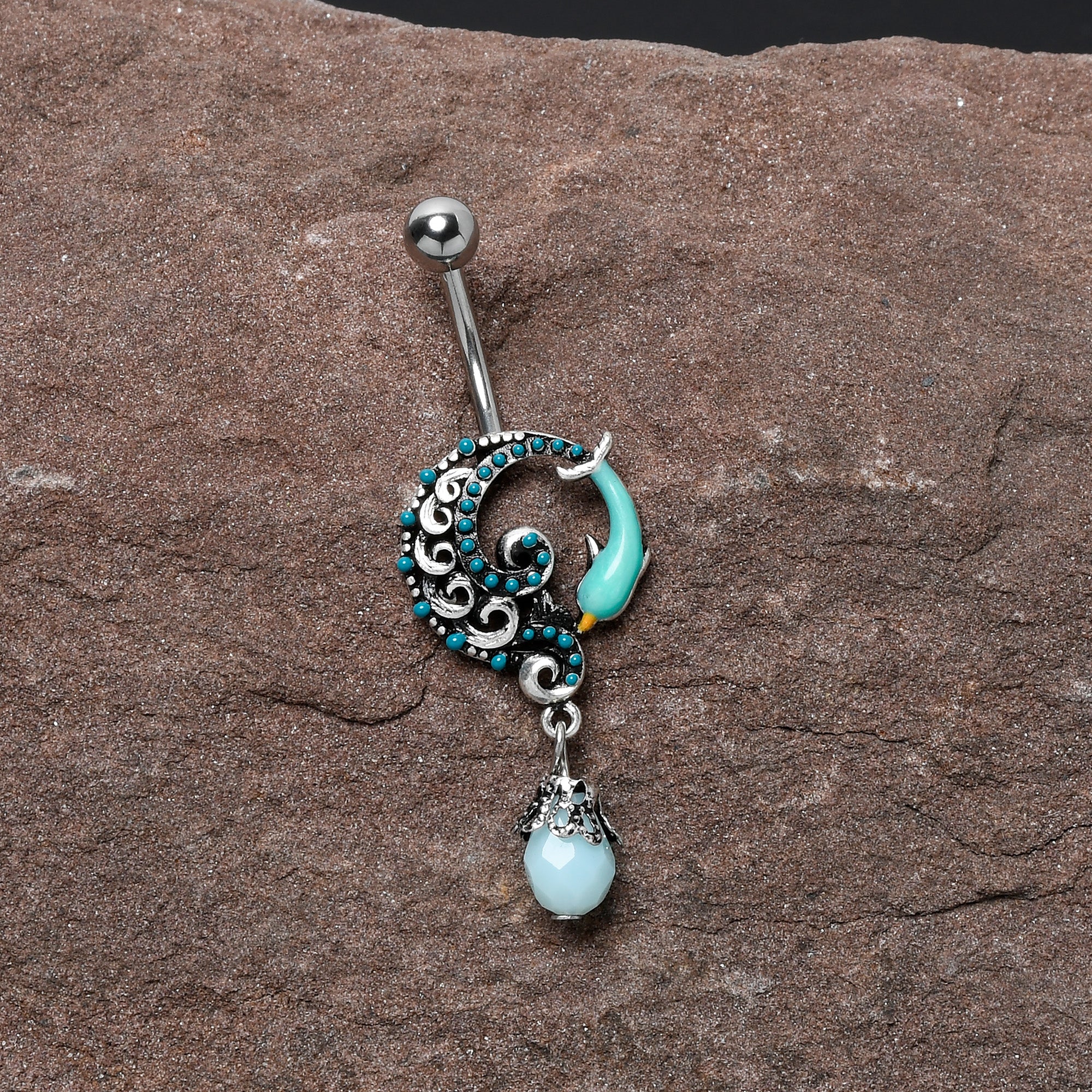 Leaping Blue Dolphin Bauble Dangle Belly Ring - Image 2