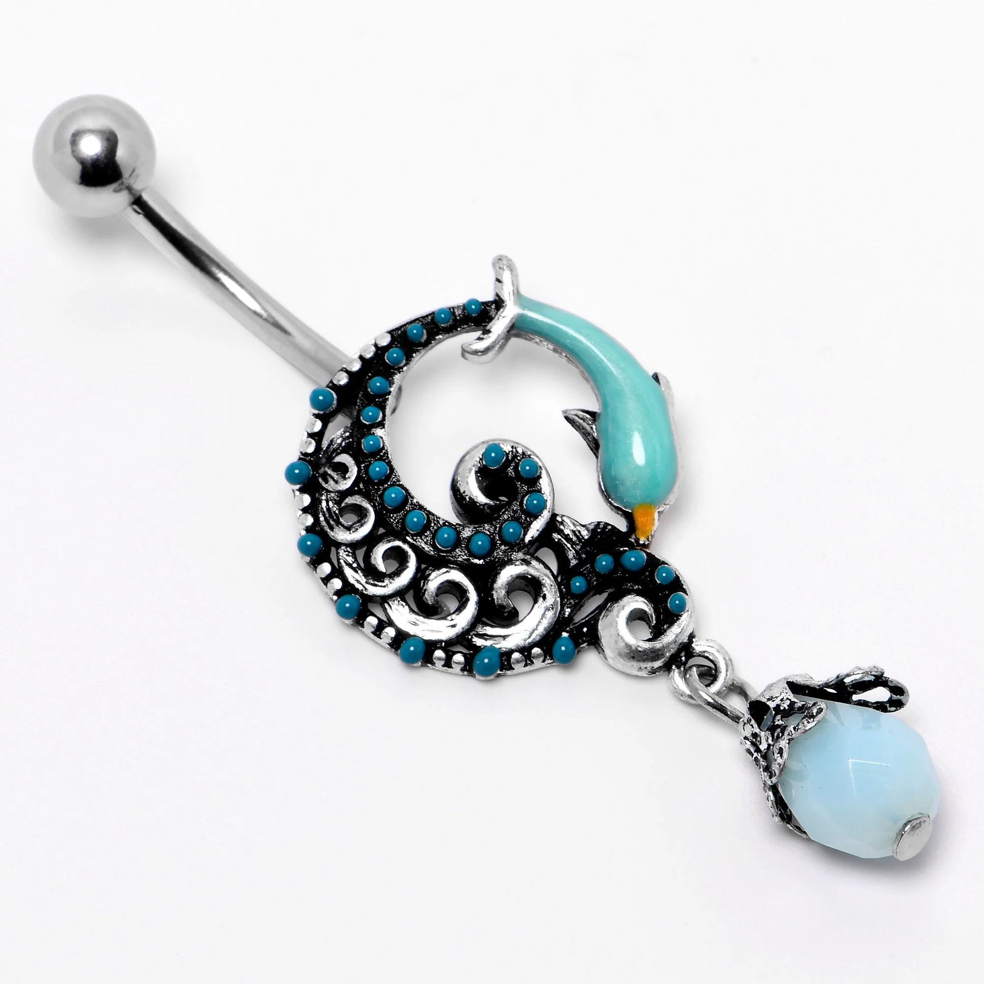 Leaping Blue Dolphin Bauble Dangle Belly Ring - Image 3