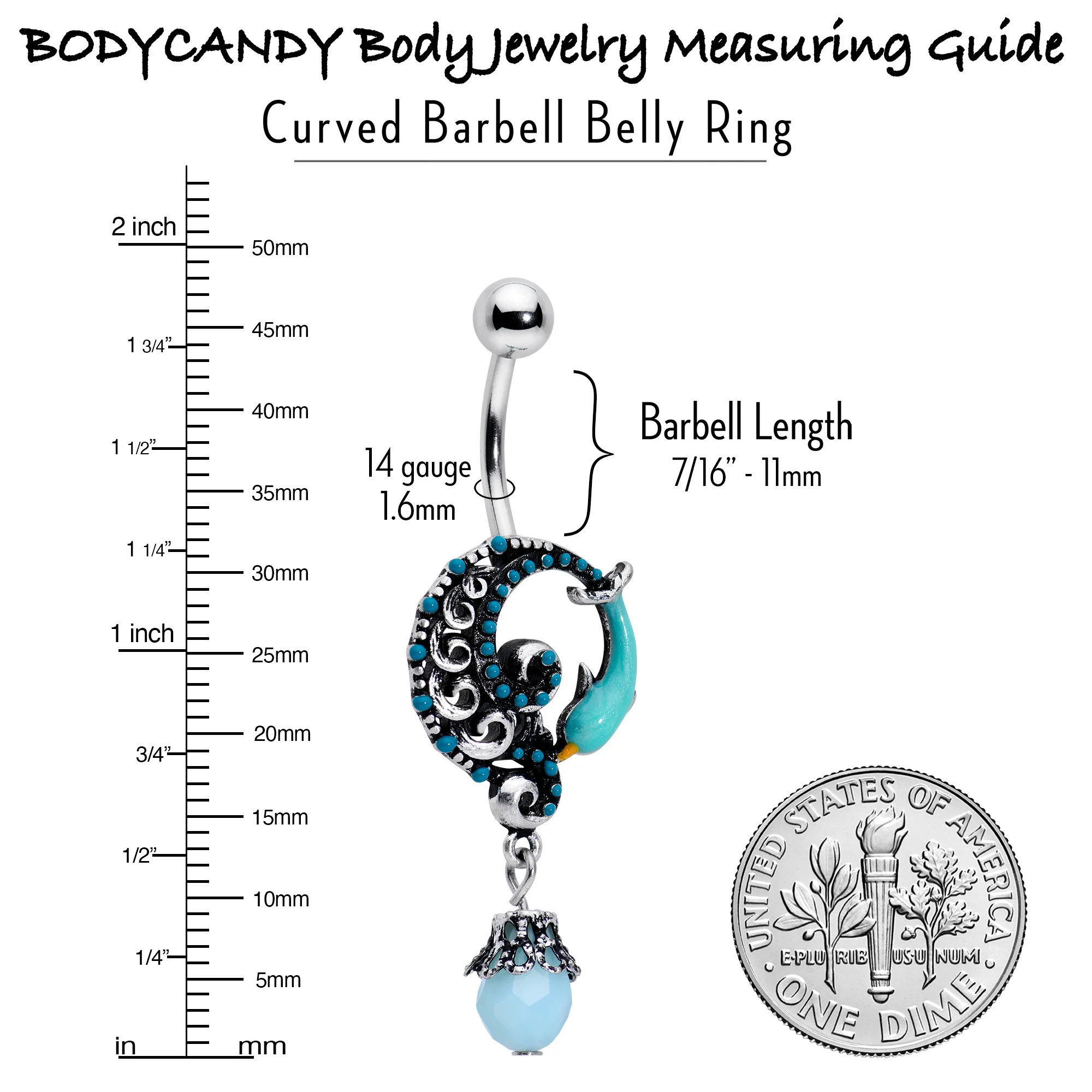 Leaping Blue Dolphin Bauble Dangle Belly Ring - Image 5