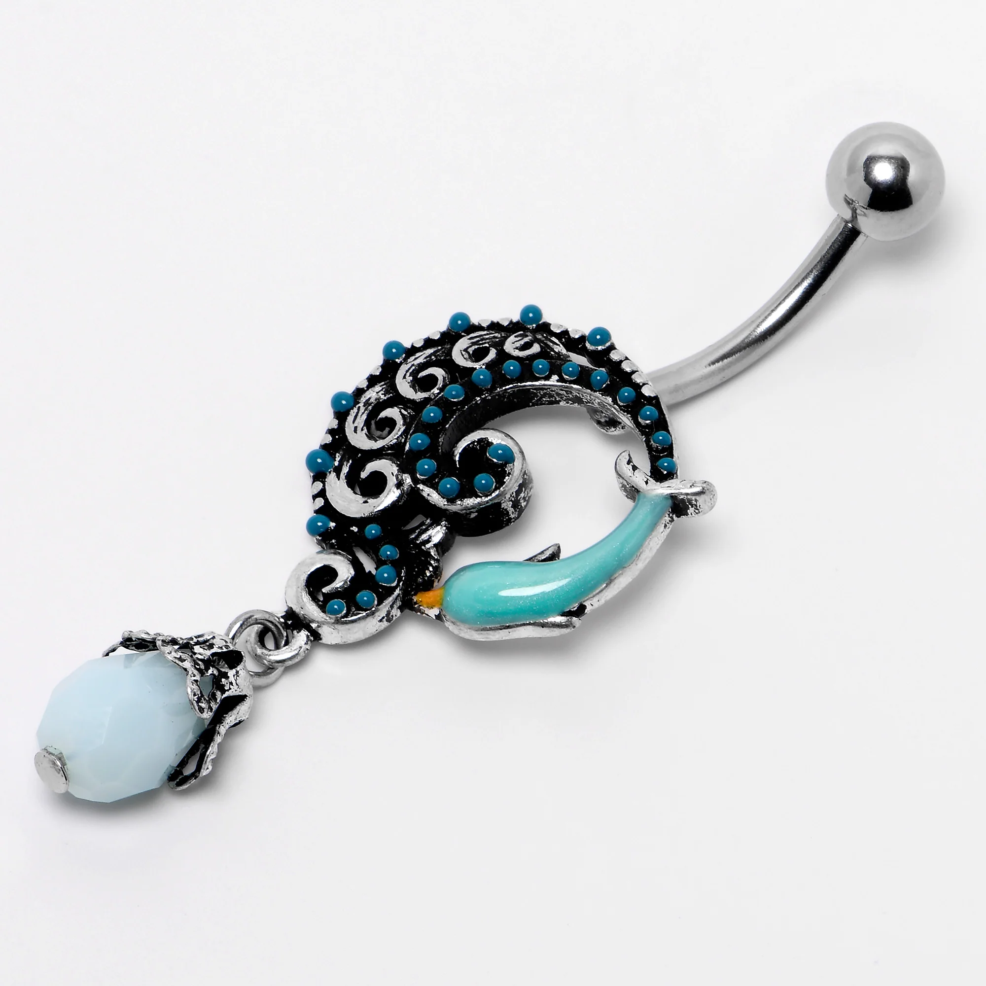 Leaping Blue Dolphin Bauble Dangle Belly Ring - Image 6