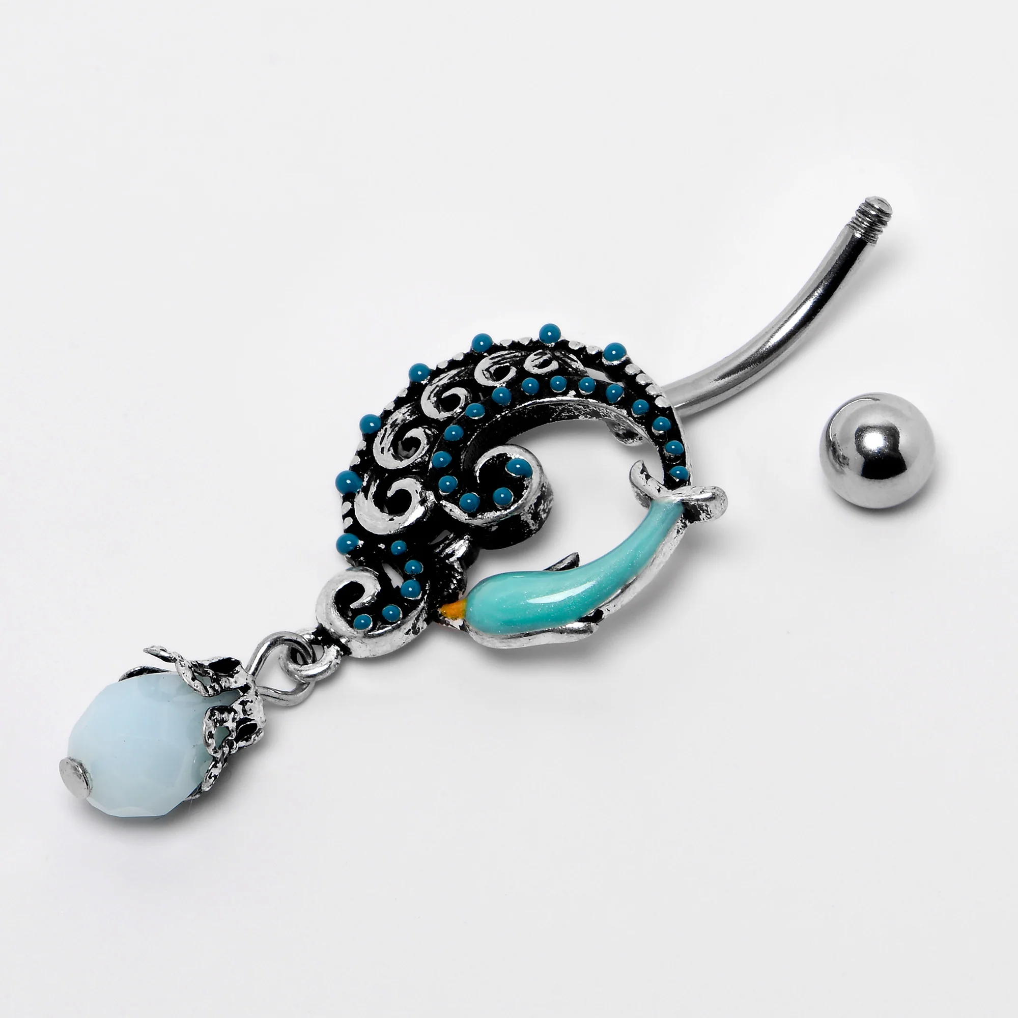 Leaping Blue Dolphin Bauble Dangle Belly Ring - Image 7