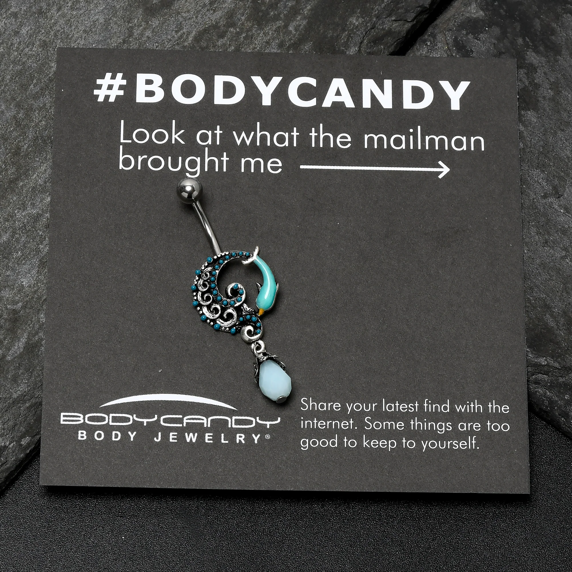 Leaping Blue Dolphin Bauble Dangle Belly Ring - Image 8