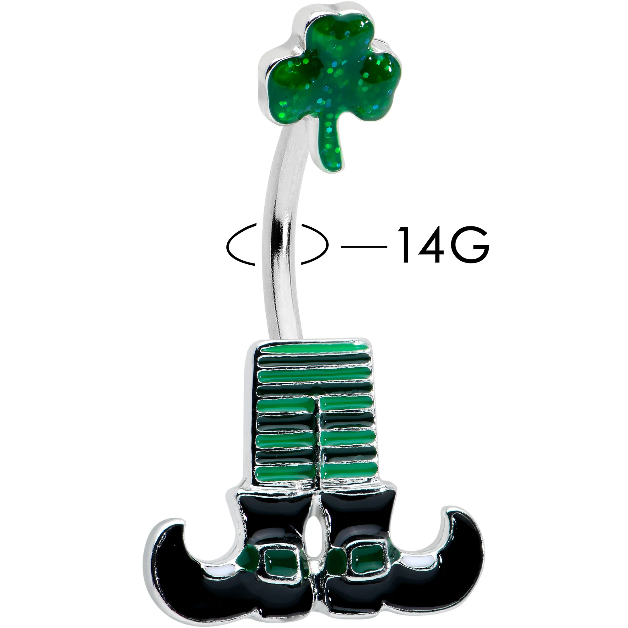 Leprechaun Legs Shamrock St Patricks Double Mount Belly Ring - Image 2