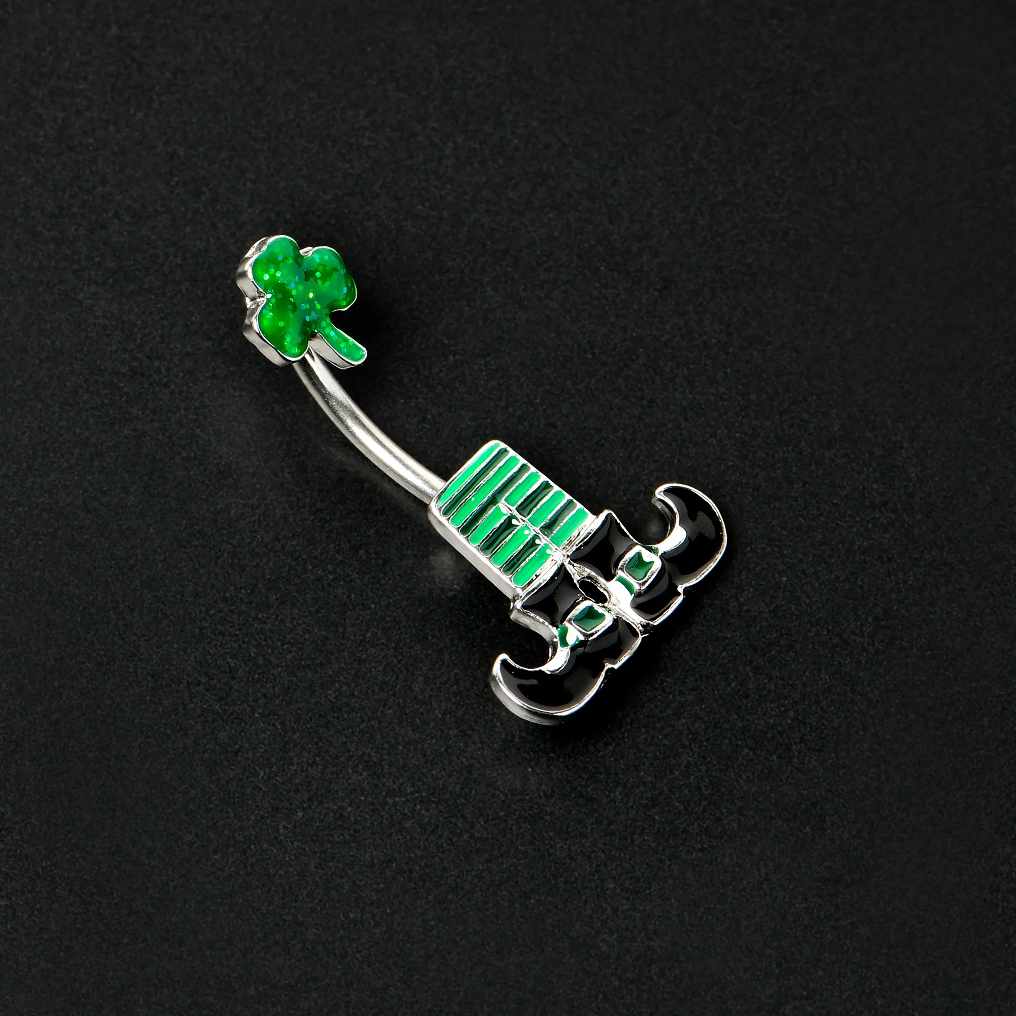 Leprechaun Legs Shamrock St Patricks Double Mount Belly Ring - Image 4
