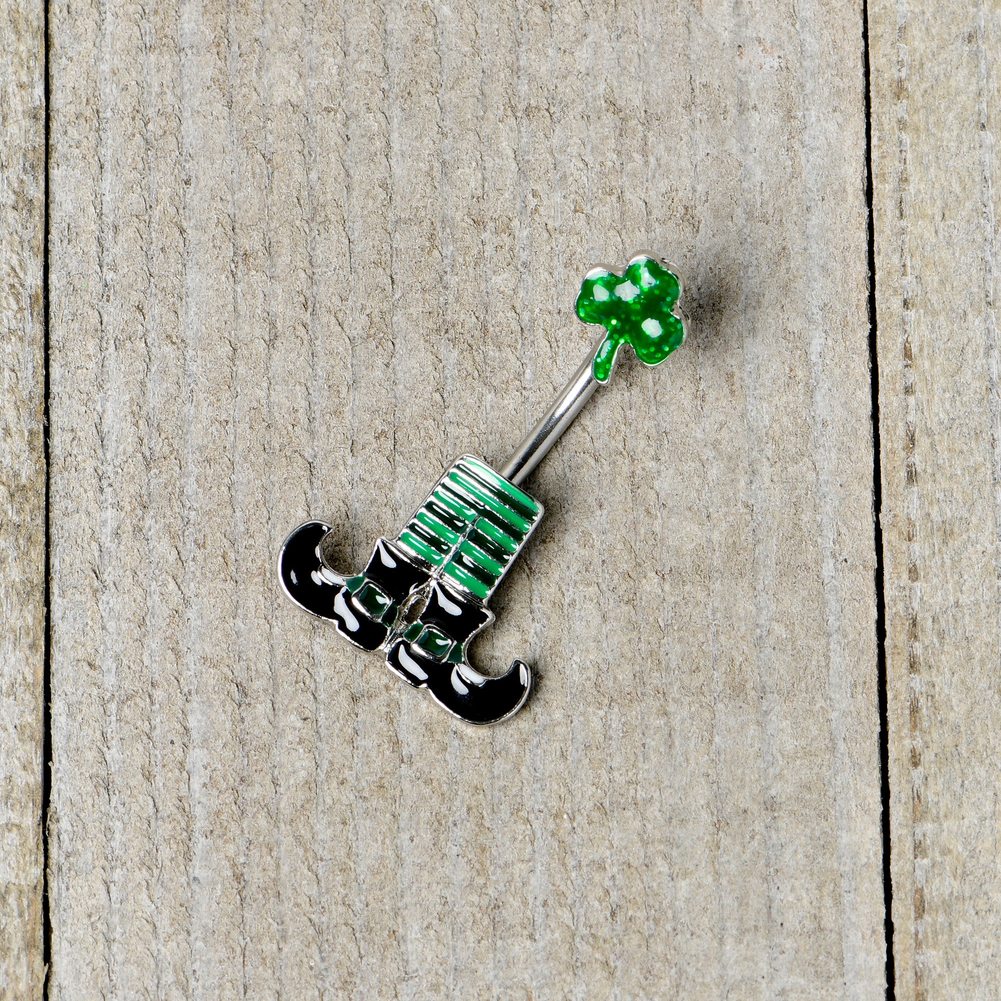 Leprechaun Legs Shamrock St Patricks Double Mount Belly Ring - Image 6