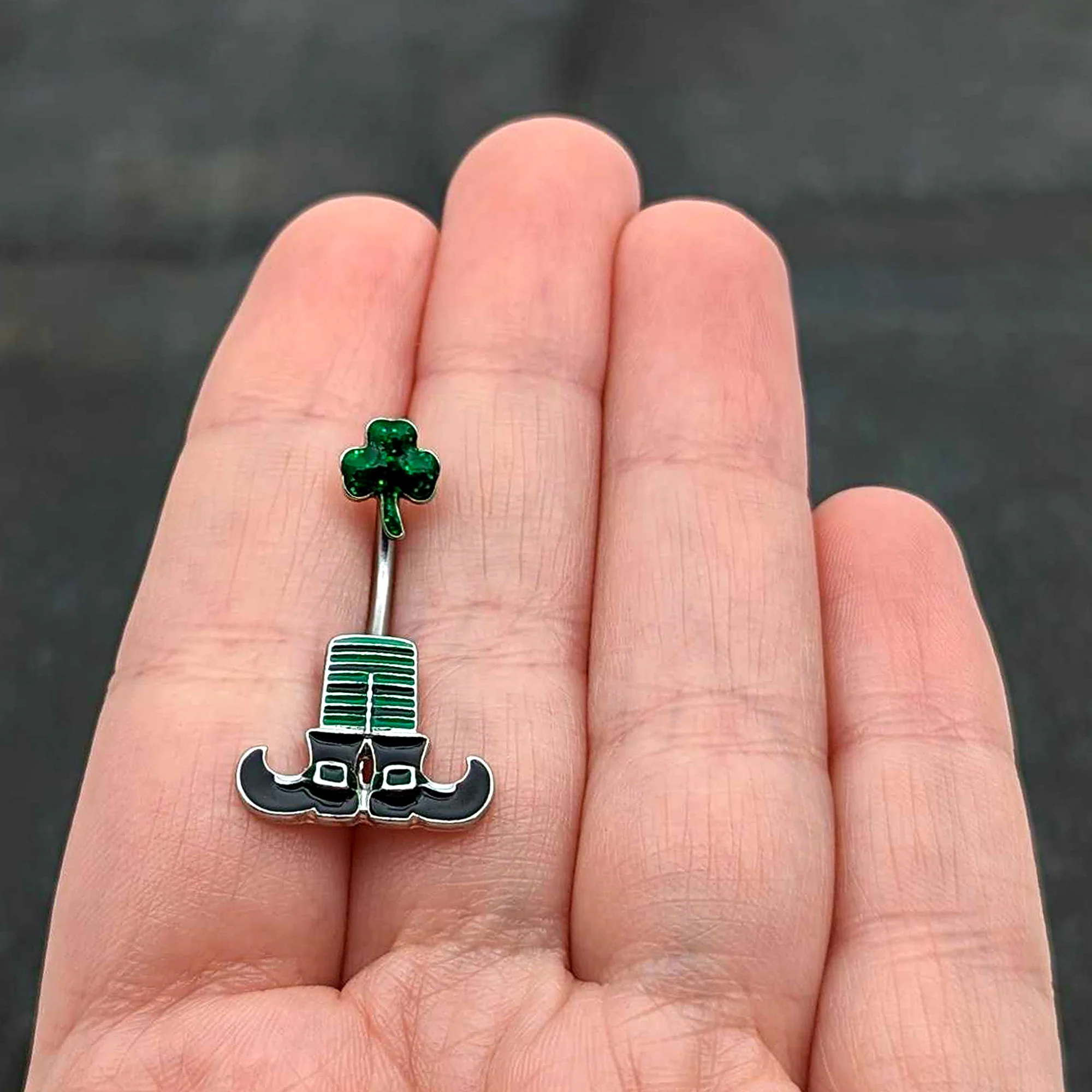 Leprechaun Legs Shamrock St Patricks Double Mount Belly Ring - Image 7