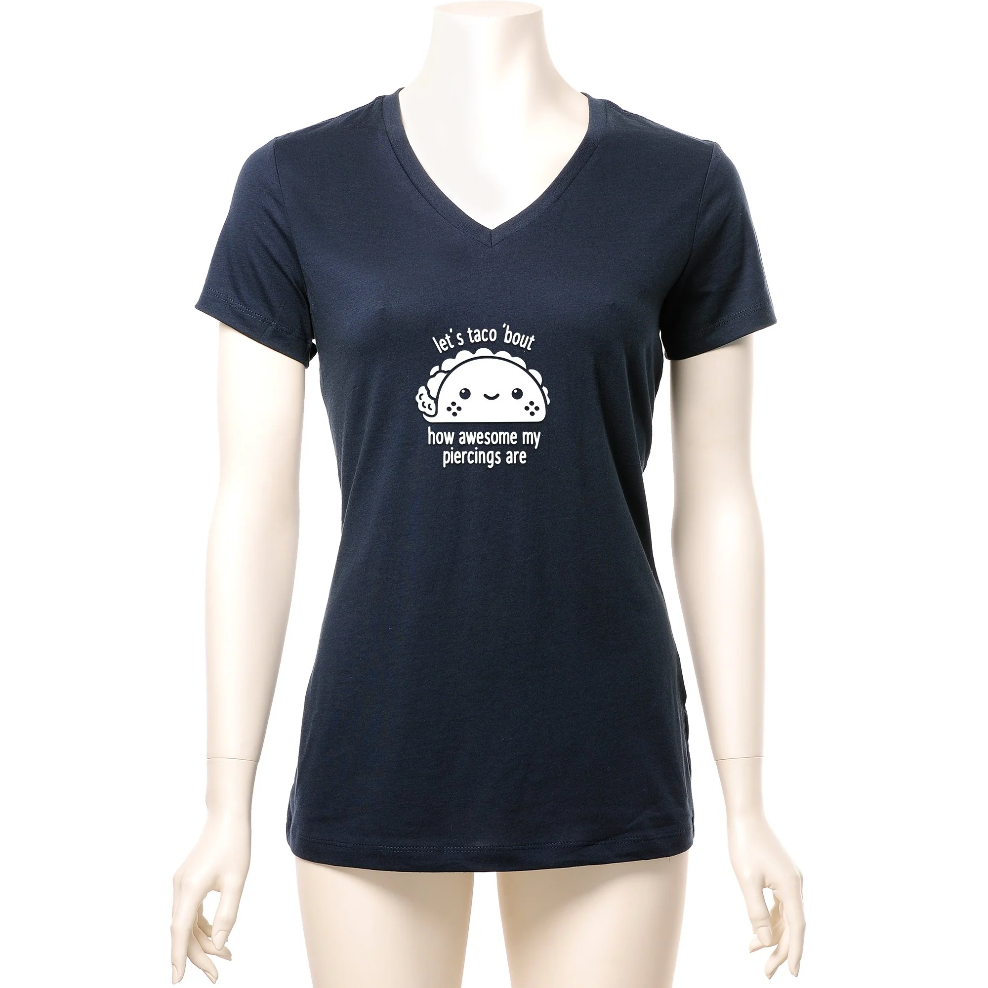 Let's Taco 'bout My Piercings Black Tapered V-Neck Tee Shirt - Image 7