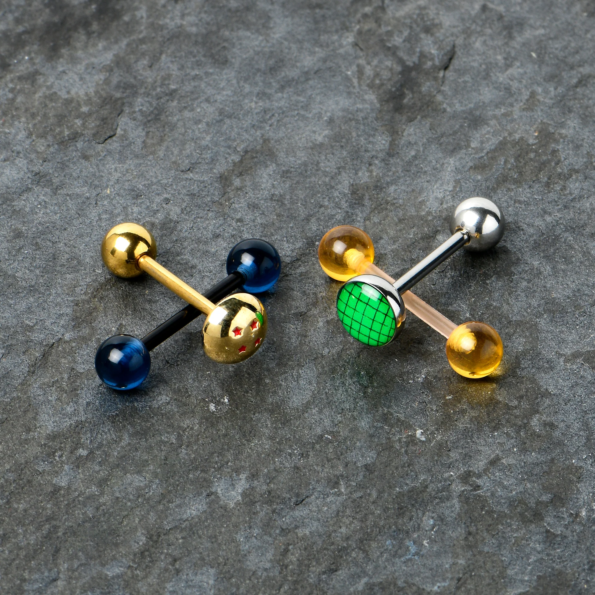 Licensed Dragonball Z Gold Tone Blue Green Barbell Tongue Ring Set of 4 - Image 2