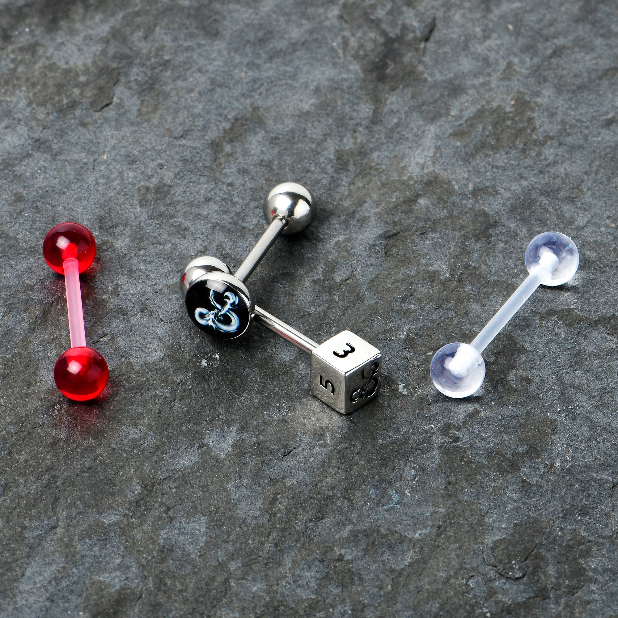 Licensed Dungeons & Dragons Dice Red Clear Barbell Tongue Ring Set of 4 - Image 2