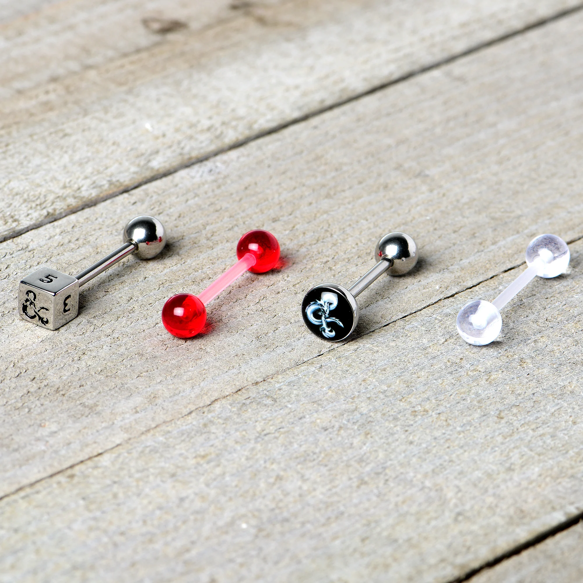 Licensed Dungeons & Dragons Dice Red Clear Barbell Tongue Ring Set of 4 - Image 4