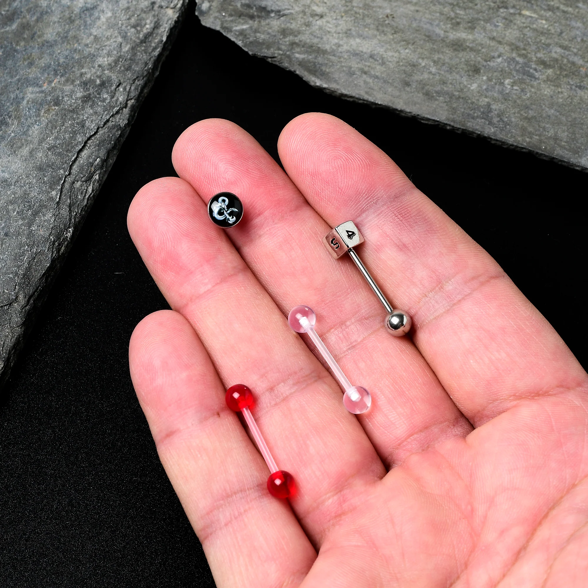 Licensed Dungeons & Dragons Dice Red Clear Barbell Tongue Ring Set of 4 - Image 6