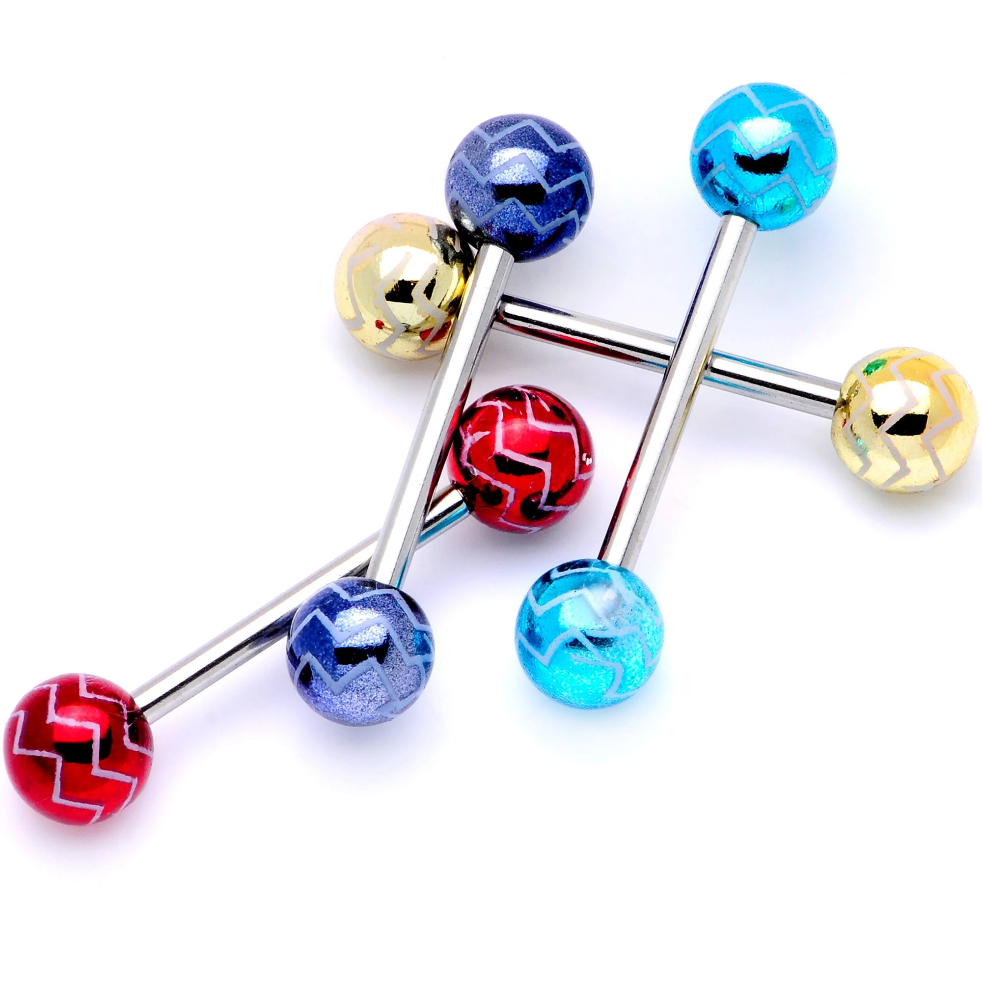 Life of the Party Zig Zag Barbell Tongue Ring Set of 4 - Image 3