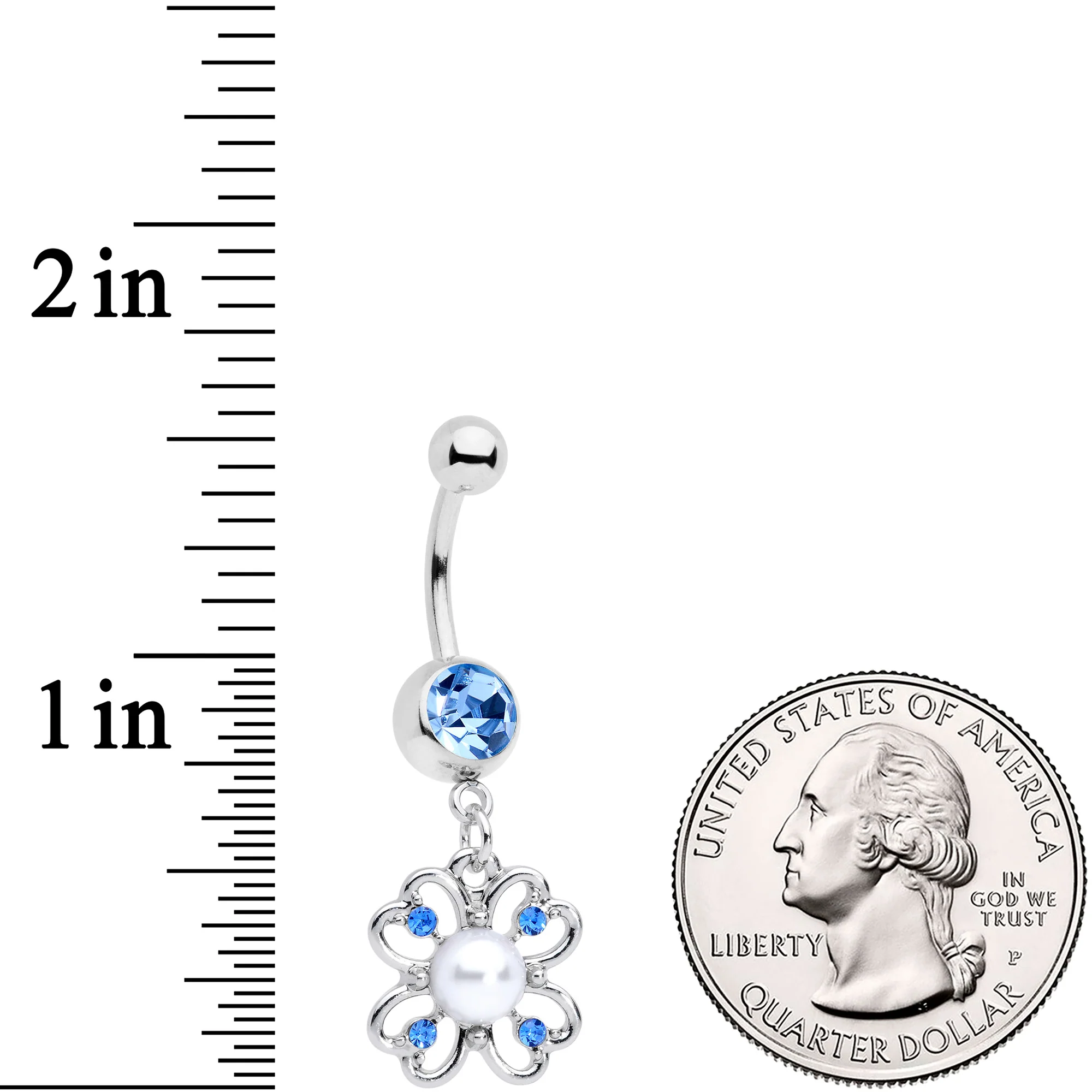 Light Blue Gem Shamrock St Patricks Day Dangle Belly Ring - Image 2