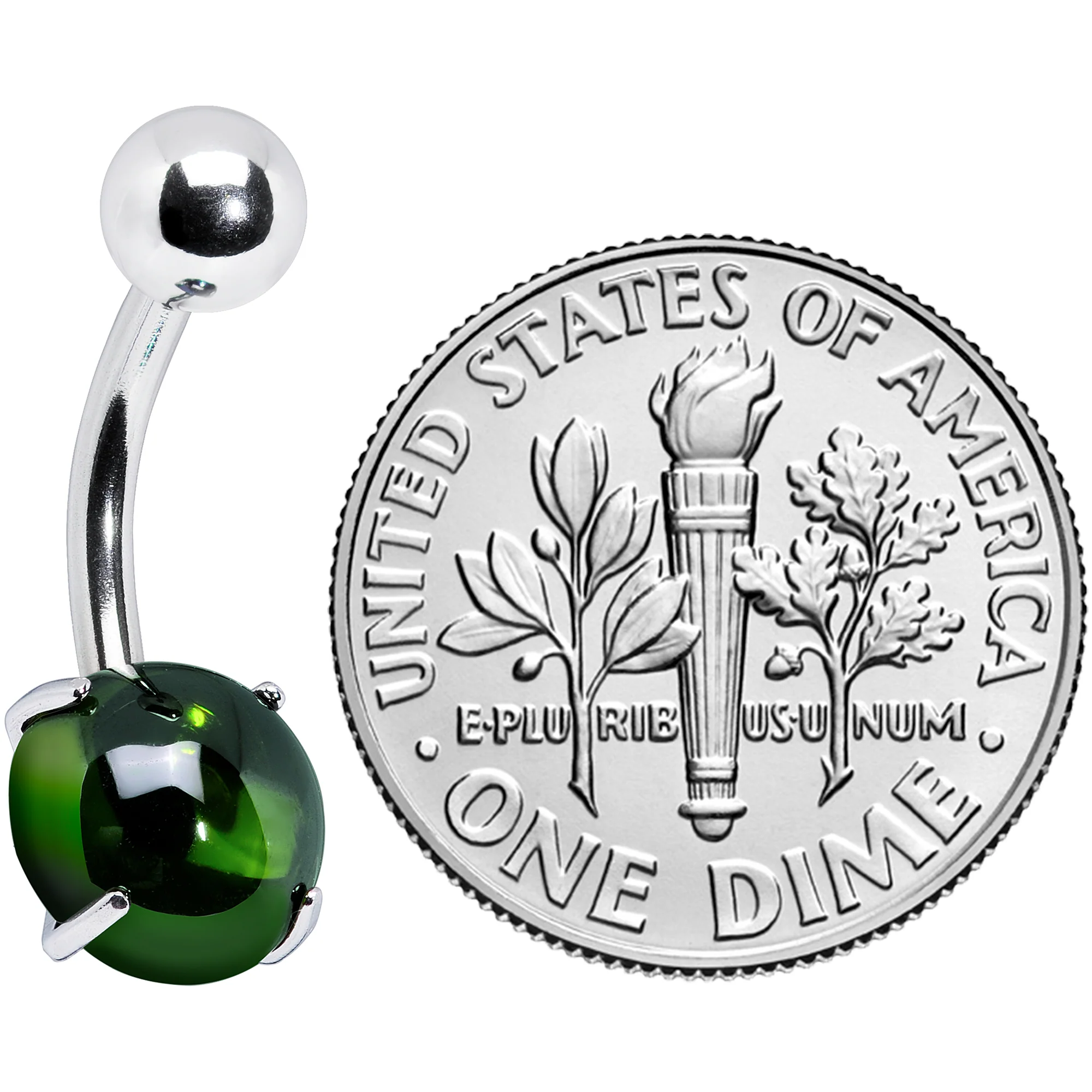 Light Green CZ Gem Smooth Hemisphere Belly Ring - Image 4