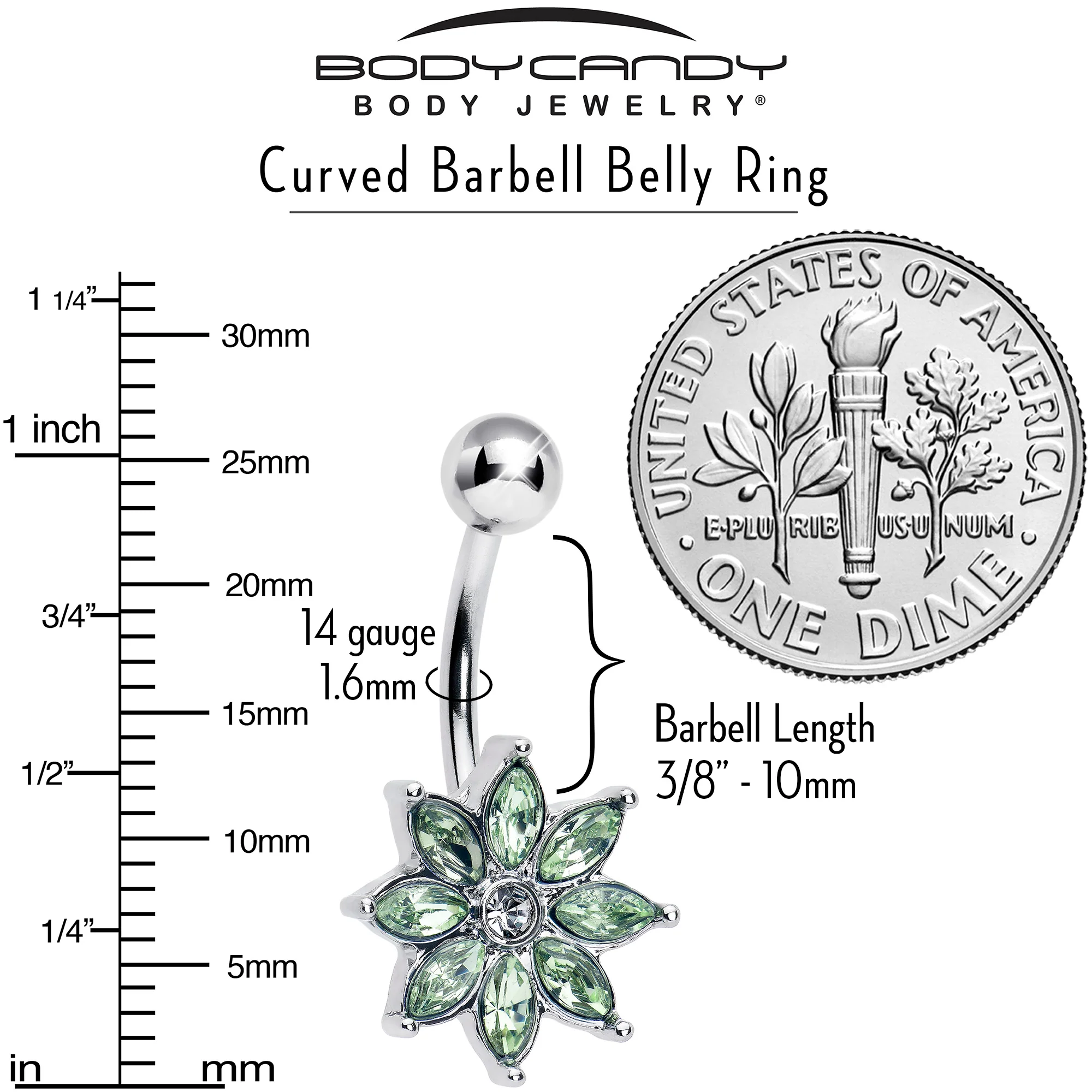 Light Green Gem Flower Elegance Bloom Belly Ring - Image 3