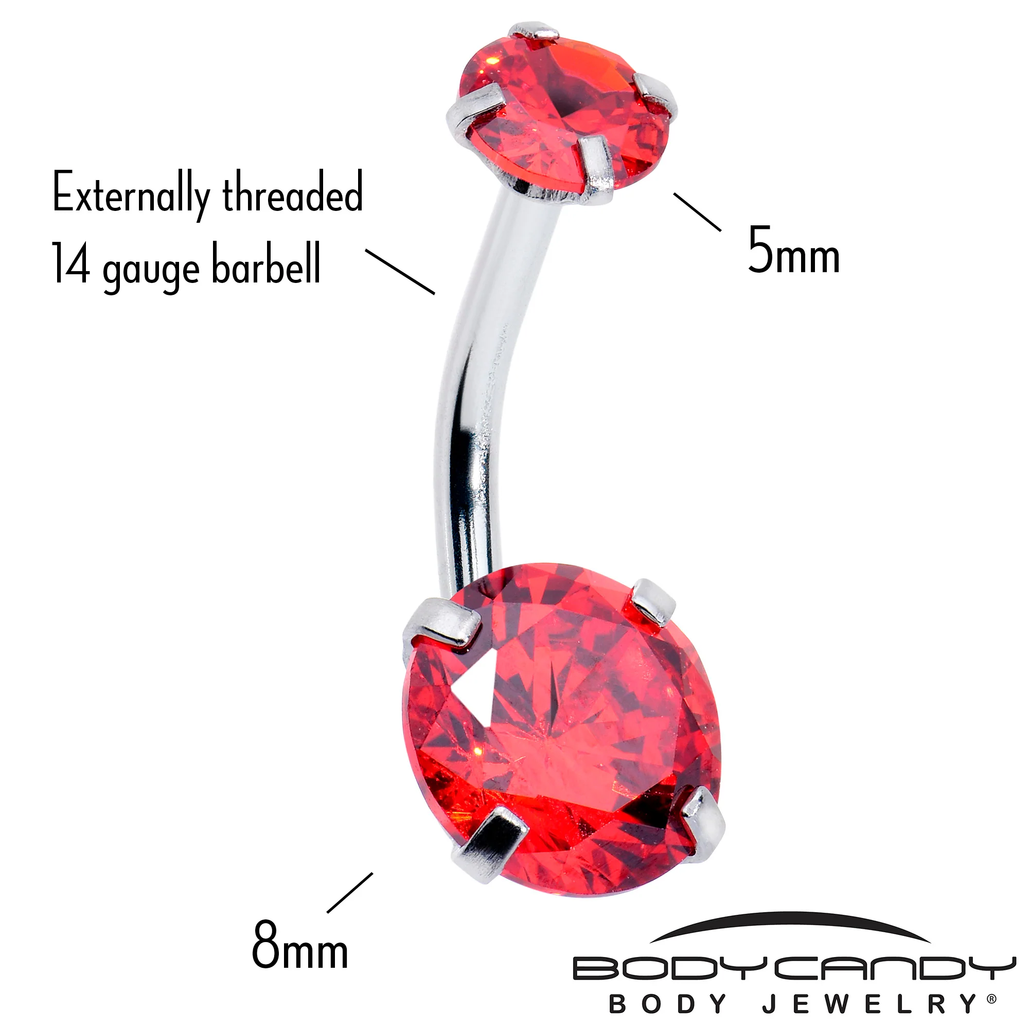 Light Red Gem January Birthstone Double Mount Belly Ring - Image 2