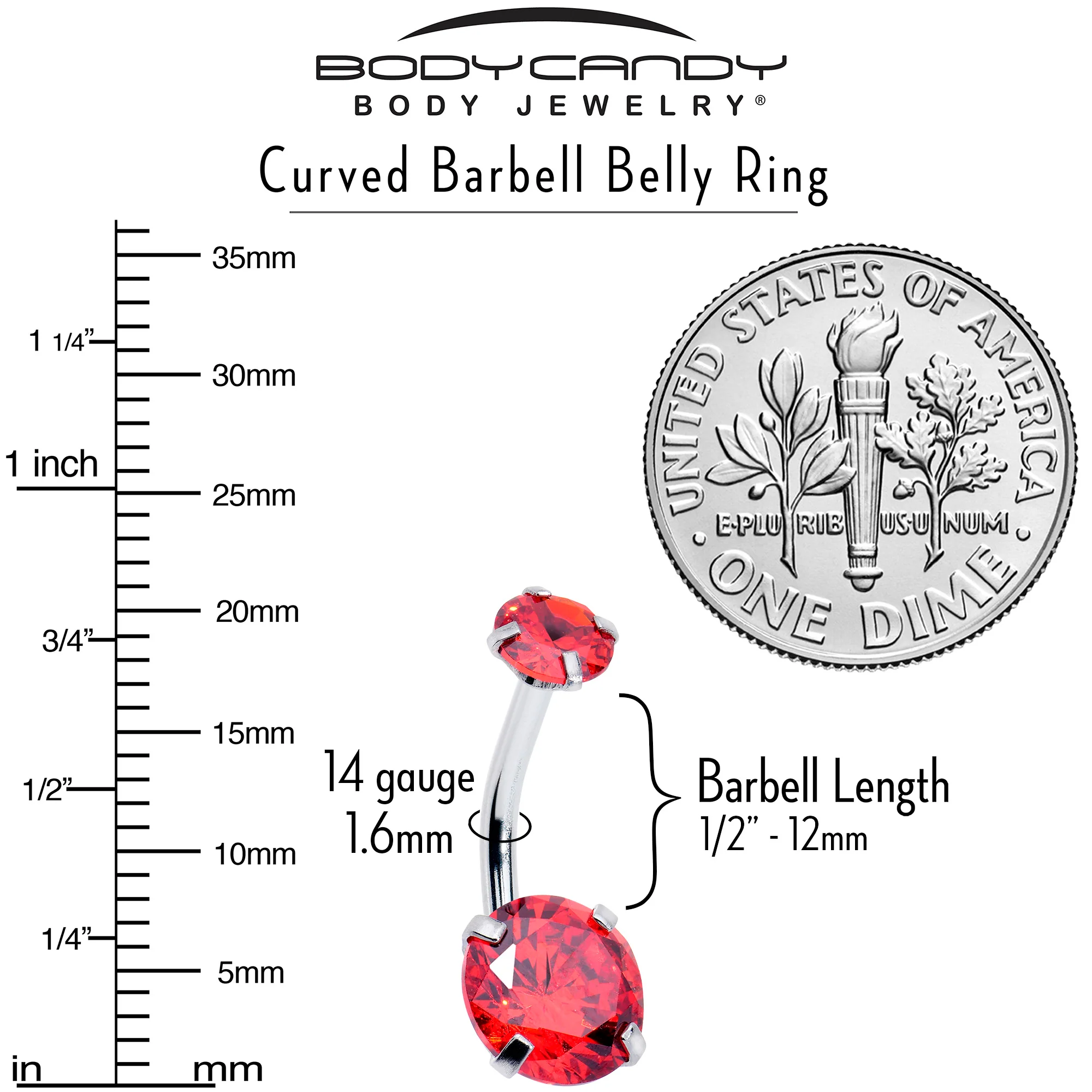 Light Red Gem January Birthstone Double Mount Belly Ring - Image 3