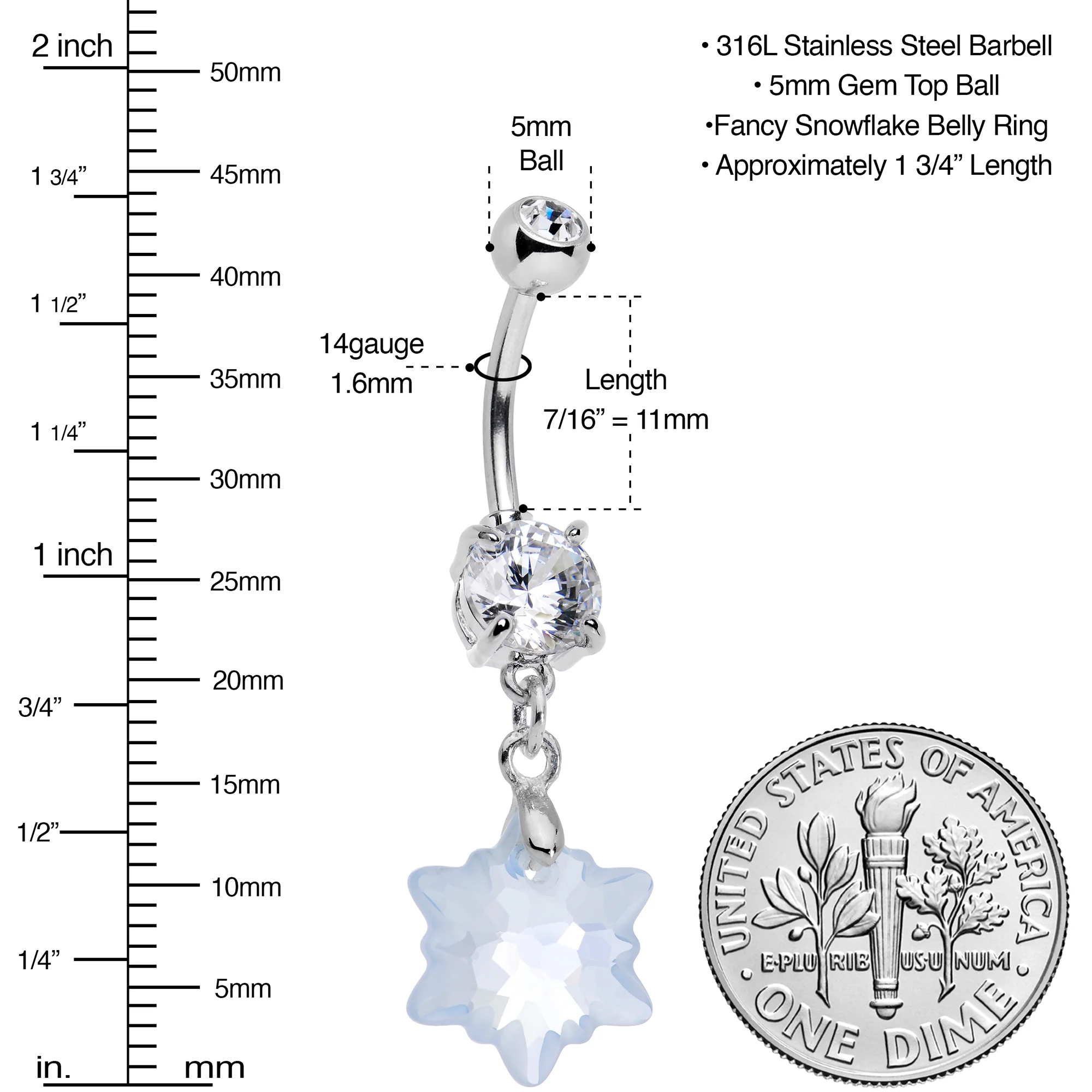 Limited Edition Snowflake Belly Ring Created with Crystals - Image 4