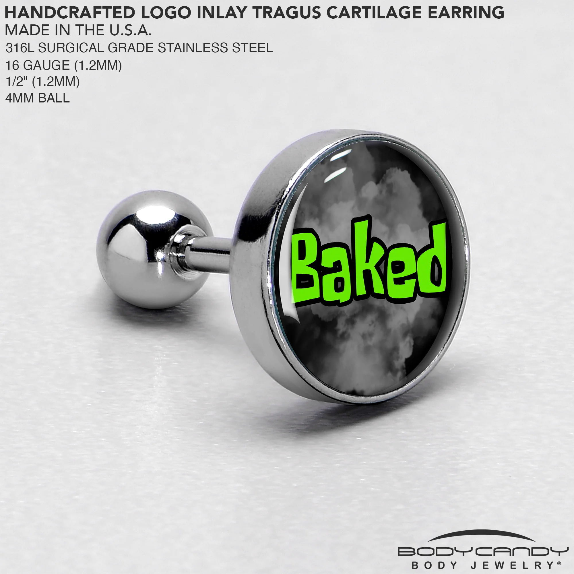 16G 1/4 Logo Baked Stoner Tragus Cartilage Earring by Onyx O - Image 4