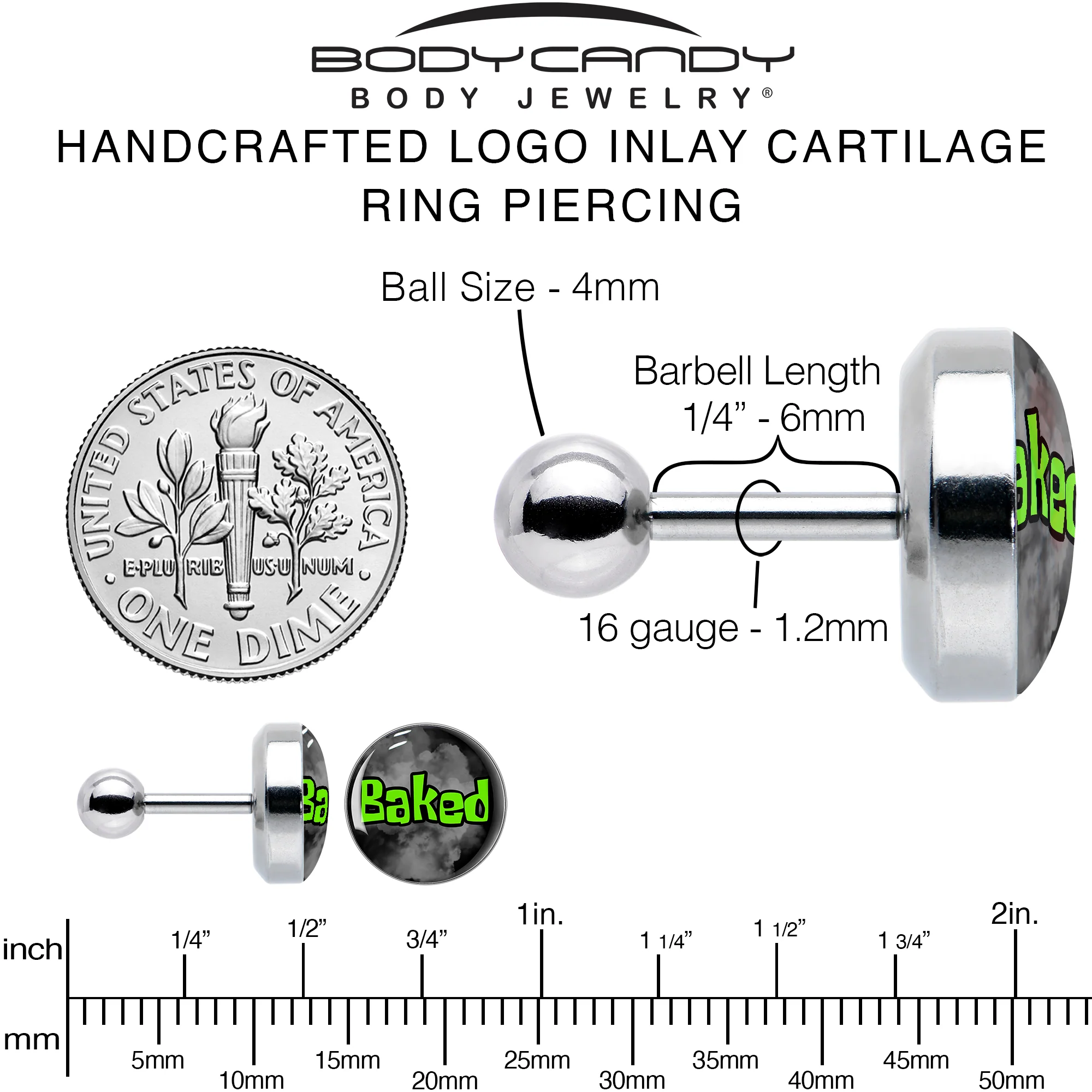 16G 1/4 Logo Baked Stoner Tragus Cartilage Earring by Onyx O - Image 6