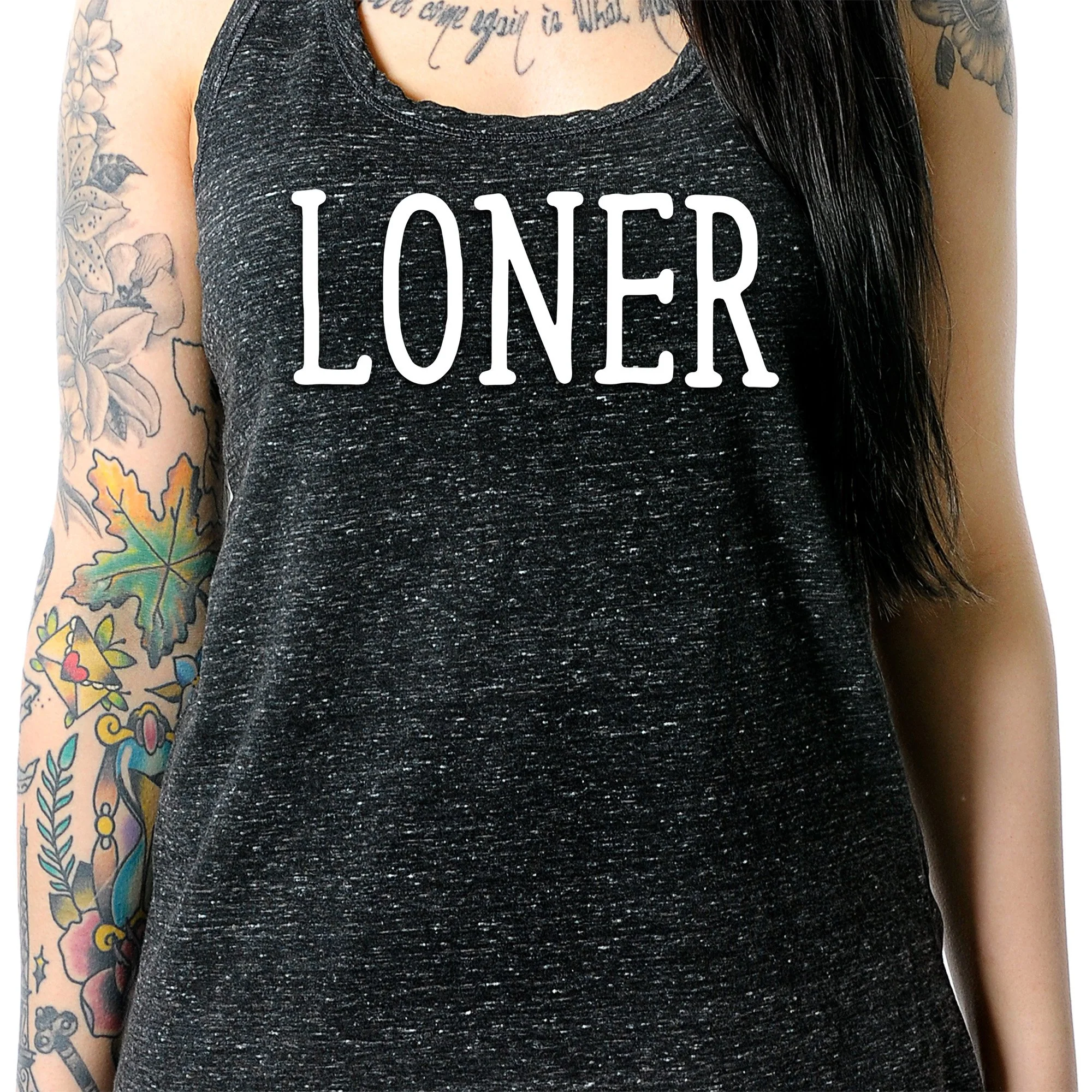 Loner Black Gray Cosmic Twist Back Tank Top - Image 3